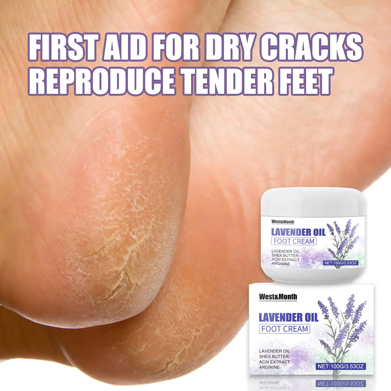 Lavender Oil Foot Cream for Hydrating & Anti-Crack Protection - West&Month 2 lavender foot cream anti freeze crack hydrate West Month 667 9530