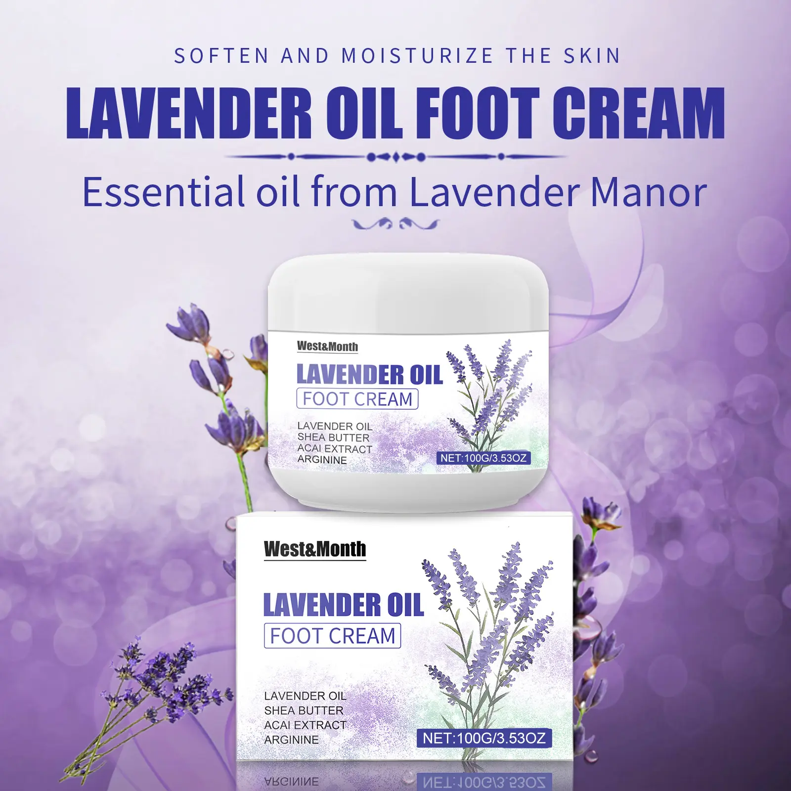 Lavender Oil Foot Cream for Hydrating & Anti-Crack Protection - West&Month 4 lavender foot cream anti freeze crack hydrate West Month 667 9532