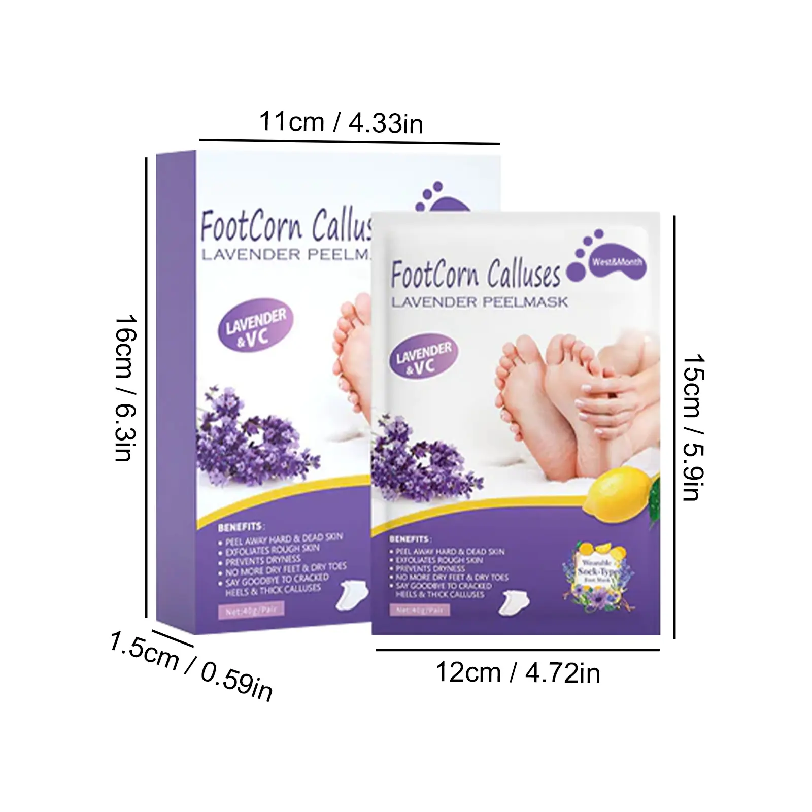 Lavender Foot Mask - Moisturizing Anti-Cracking Care - West&Month 1 lavender peel mask moisturize foot clean keratin West Month 288 4737