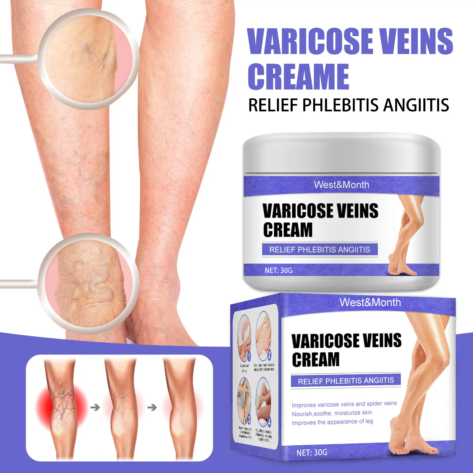 Leg Care Cream for Discomfort and Moisturizing - West&Month 1 leg care cream gentle moisturizing massage West Month 034 1537