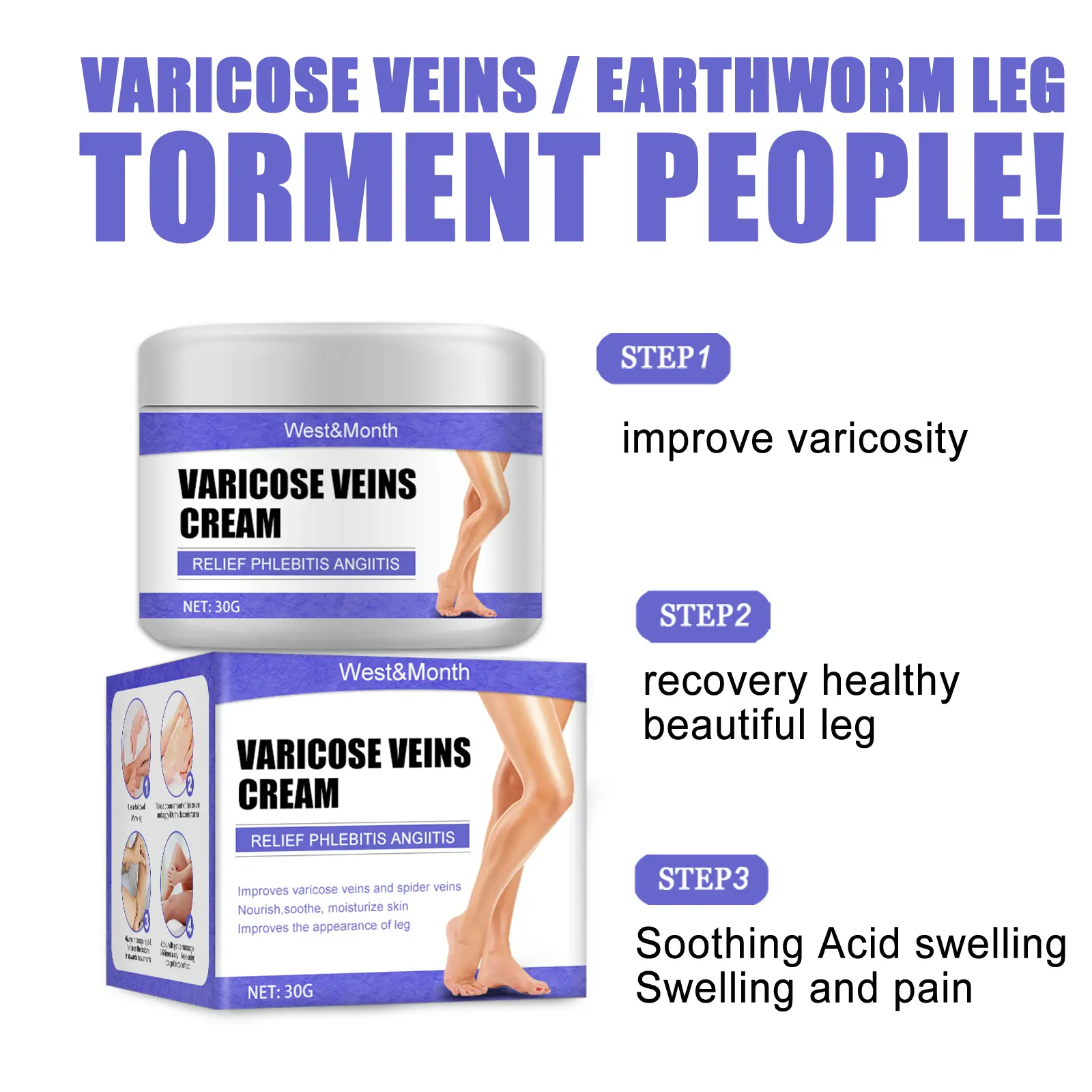 Leg Care Cream for Discomfort and Moisturizing - West&Month 4 leg care cream gentle moisturizing massage West Month 034 1539
