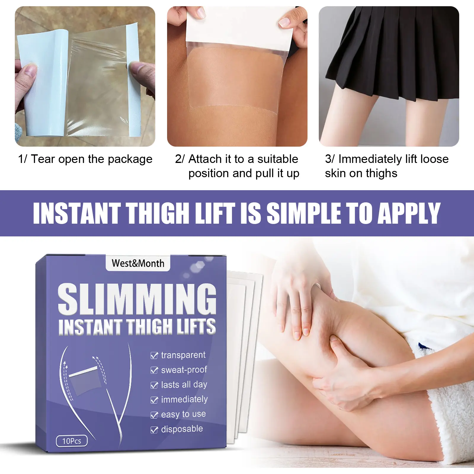 Leg Lift Patch for Thigh Smoothing and Firming - West&Month 3 leg lift patch moisturizing natural skin West Month 049 1720