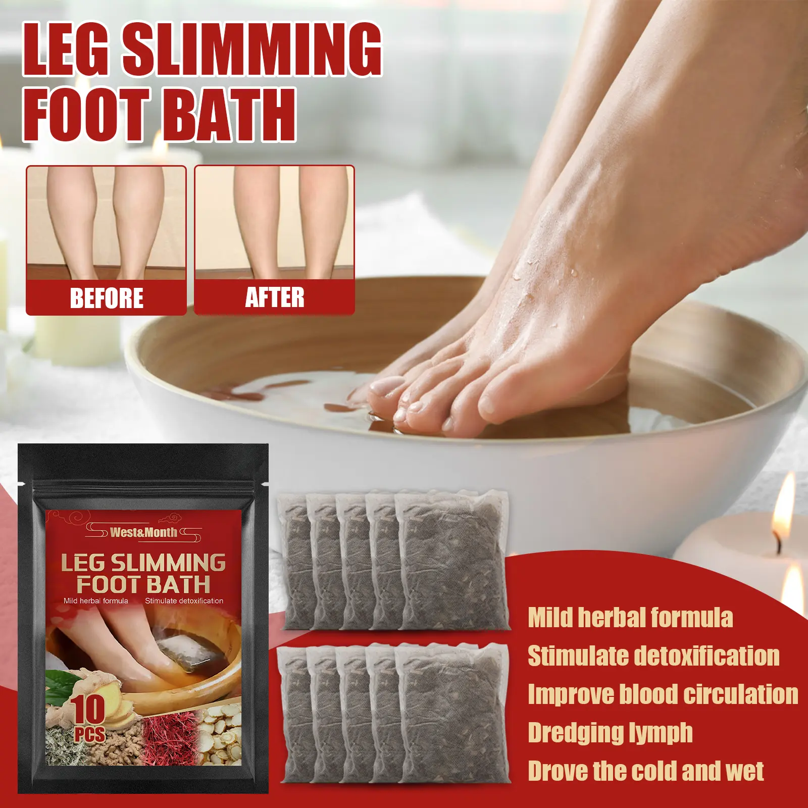 Ginger Ginseng Foot Bath Kit for Warming Comfort - West&Month 1 leg slimming foot bath relieve soreness swelling West Month 271 4506
