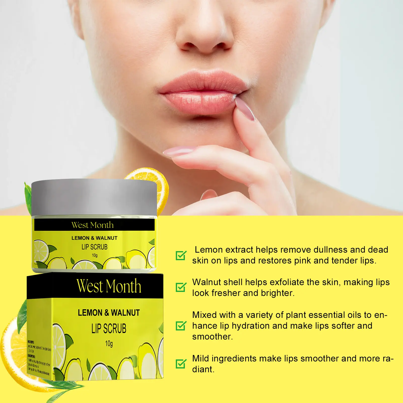 Lip Scrub to Exfoliate Dead Skin & Hydrate Lips - West&Month 7 lip scrub fade lines repair dead skin West Month 338 5391