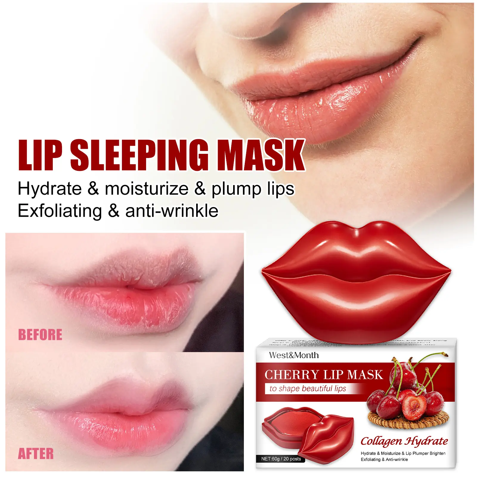 Hydrating Lip Sleeping Mask for Soft Lips & Contour Care - West&Month 2 lip sleeping mask moist hydrate fade lines West Month 405 6314