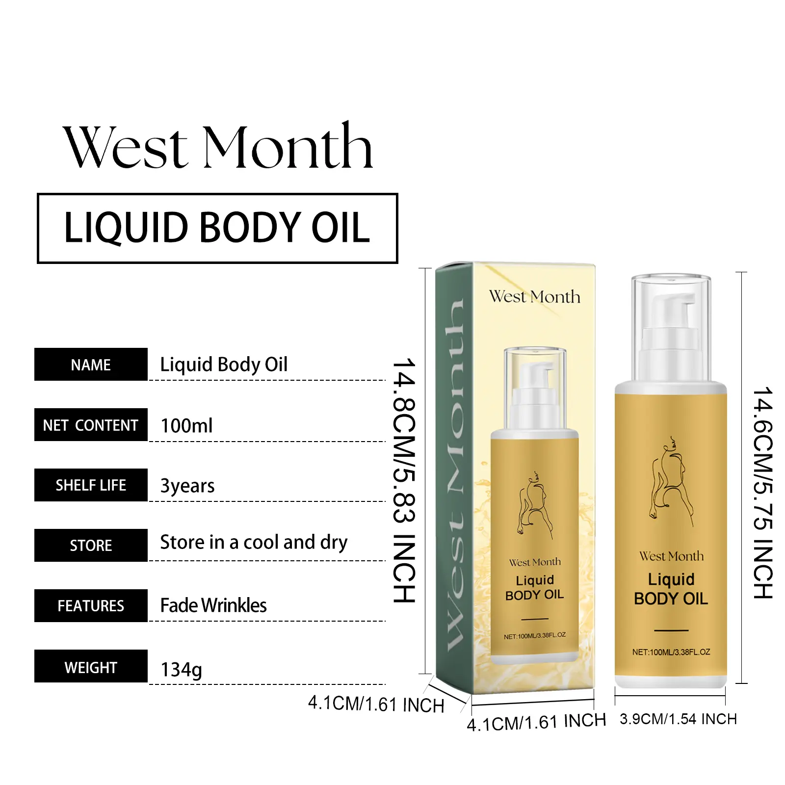 Body Oil for Dry Skin & Firming Moisturizer - West&Month 1 liquid body oil moisturize firm relieve dry peeling West Month 431 6672
