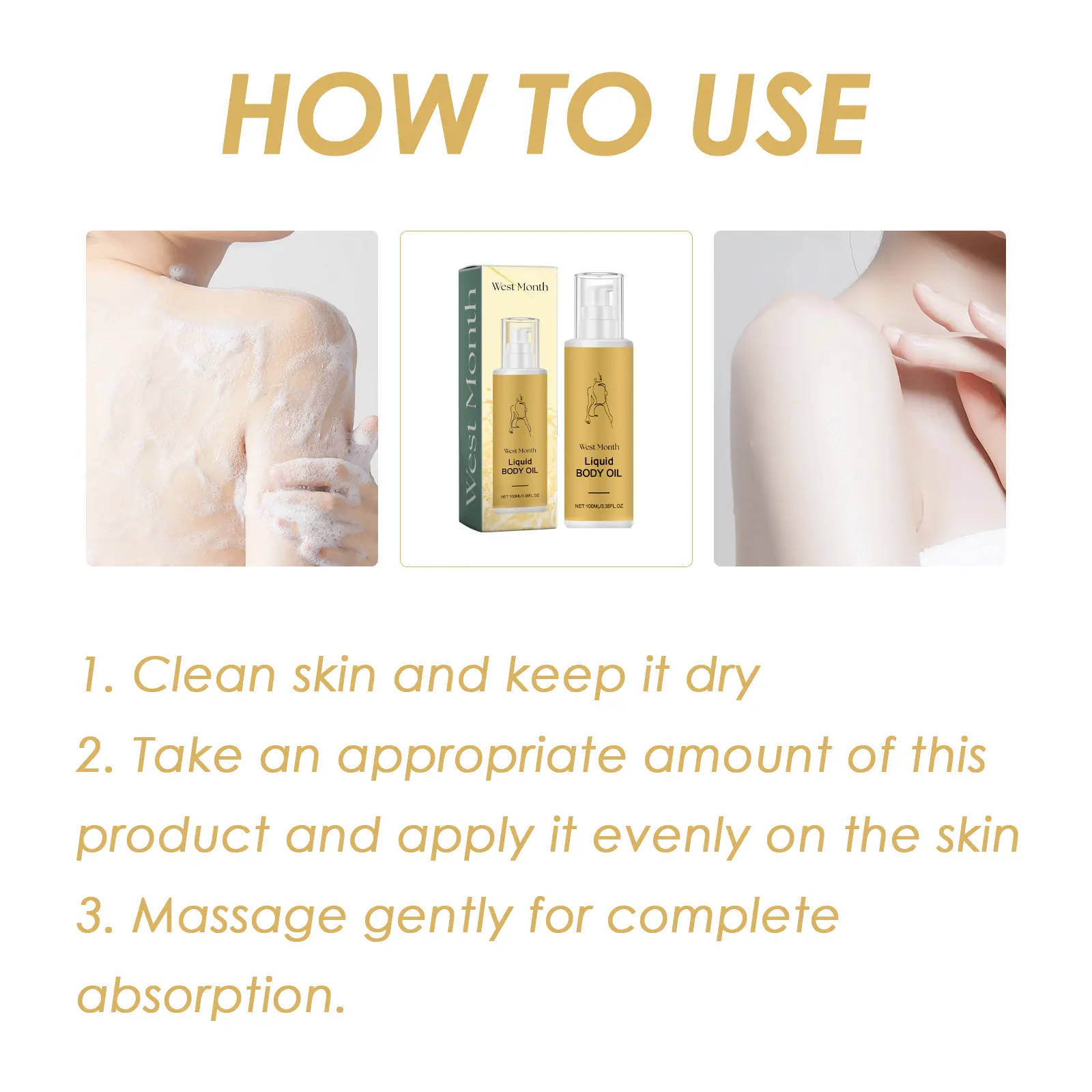 Body Oil for Dry Skin & Firming Moisturizer - West&Month 4 liquid body oil moisturize firm relieve dry peeling West Month 431 6675