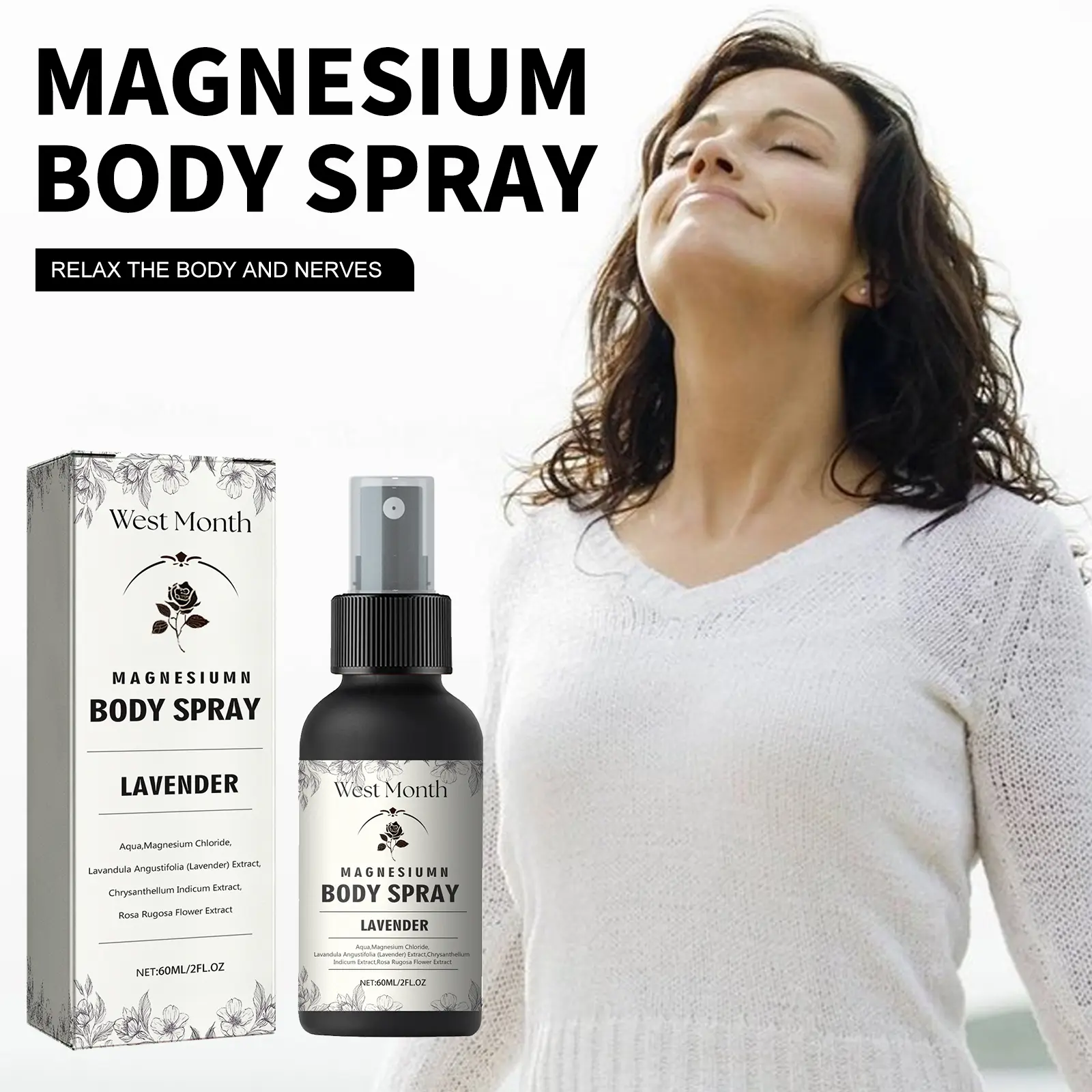 Magnesium Body Spray for Muscle Relief & Relaxation - West&Month 2 magnesium body spray relieve tension fatigue West Month 210 3737