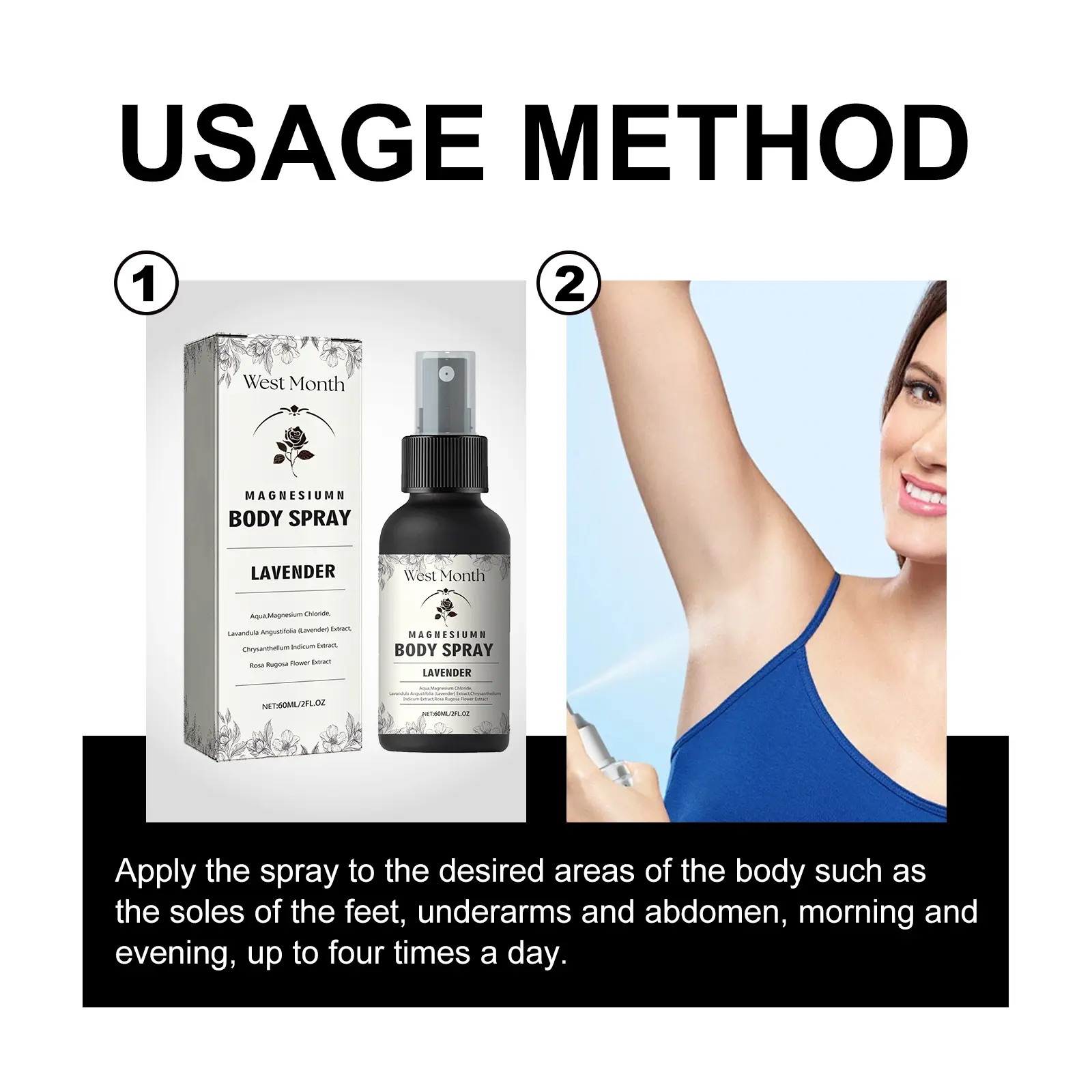Magnesium Body Spray for Muscle Relief & Relaxation - West&Month 4 magnesium body spray relieve tension fatigue West Month 210 3739