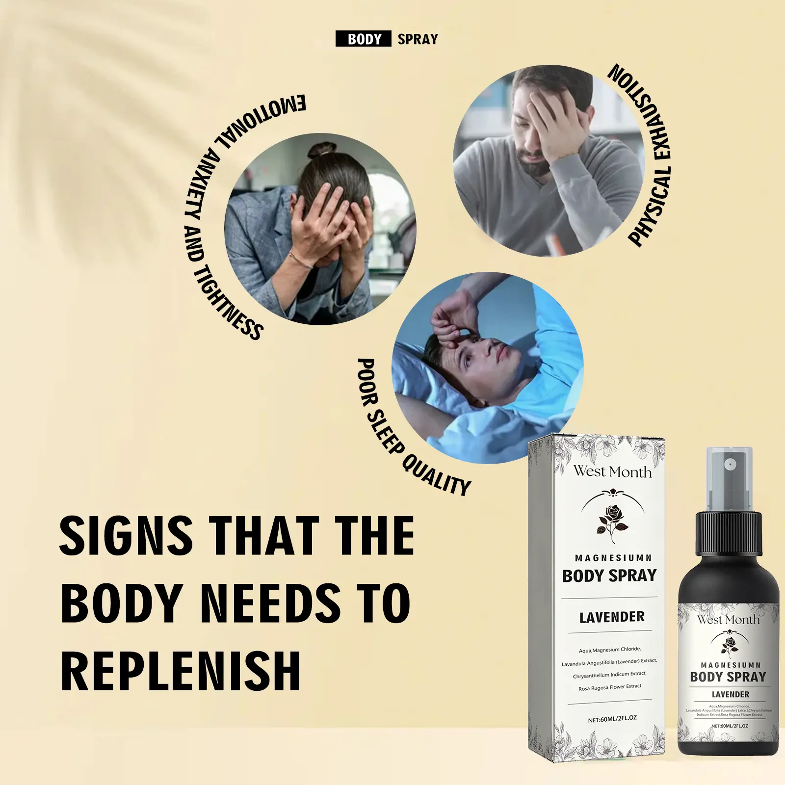 Magnesium Body Spray for Muscle Relief & Relaxation - West&Month 6 magnesium body spray relieve tension fatigue West Month 210 3741