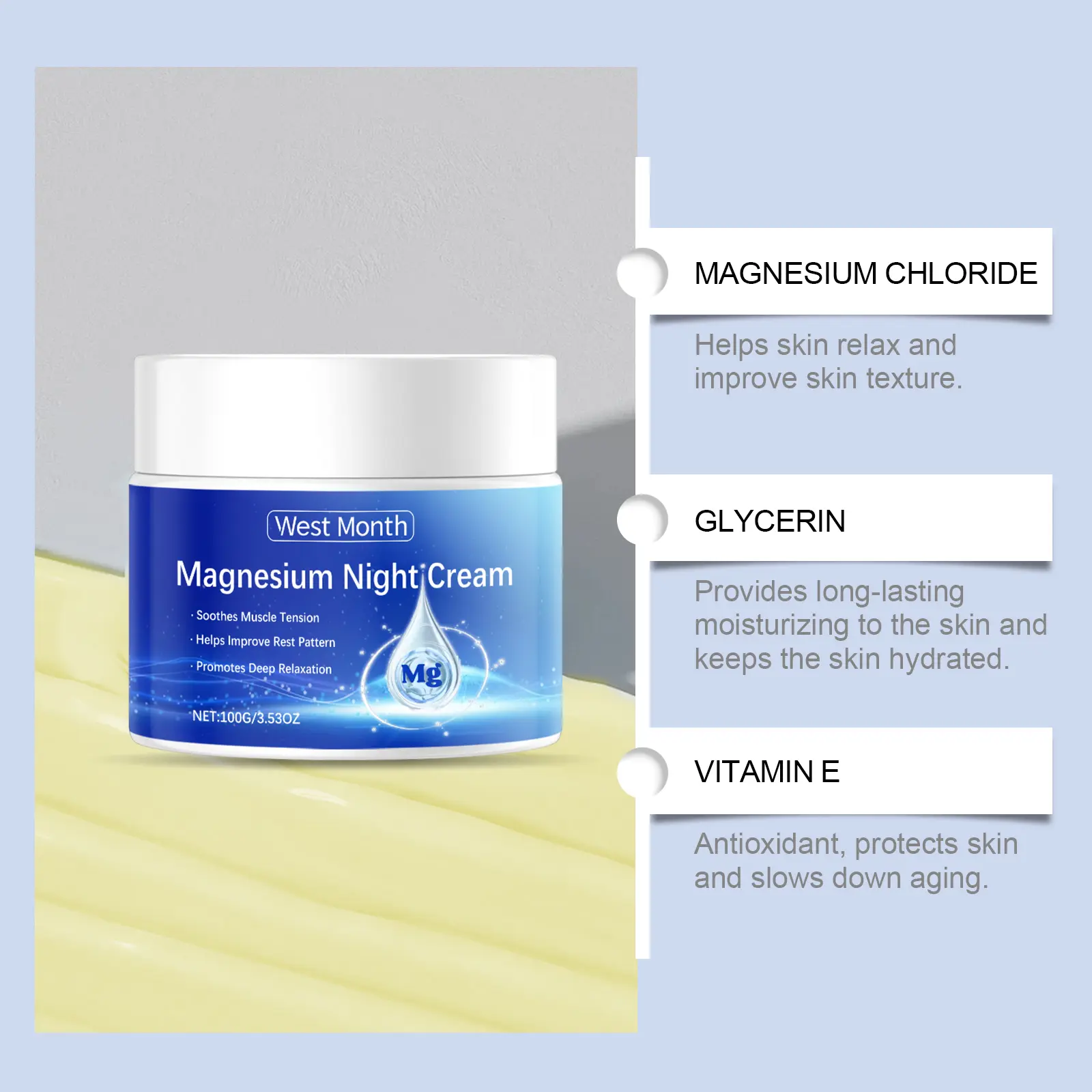 Magnesium Sleep Cream for Nighttime Body Care - West Month 8 magnesium sleep cream improve soothe discomfort West Month 203 3647