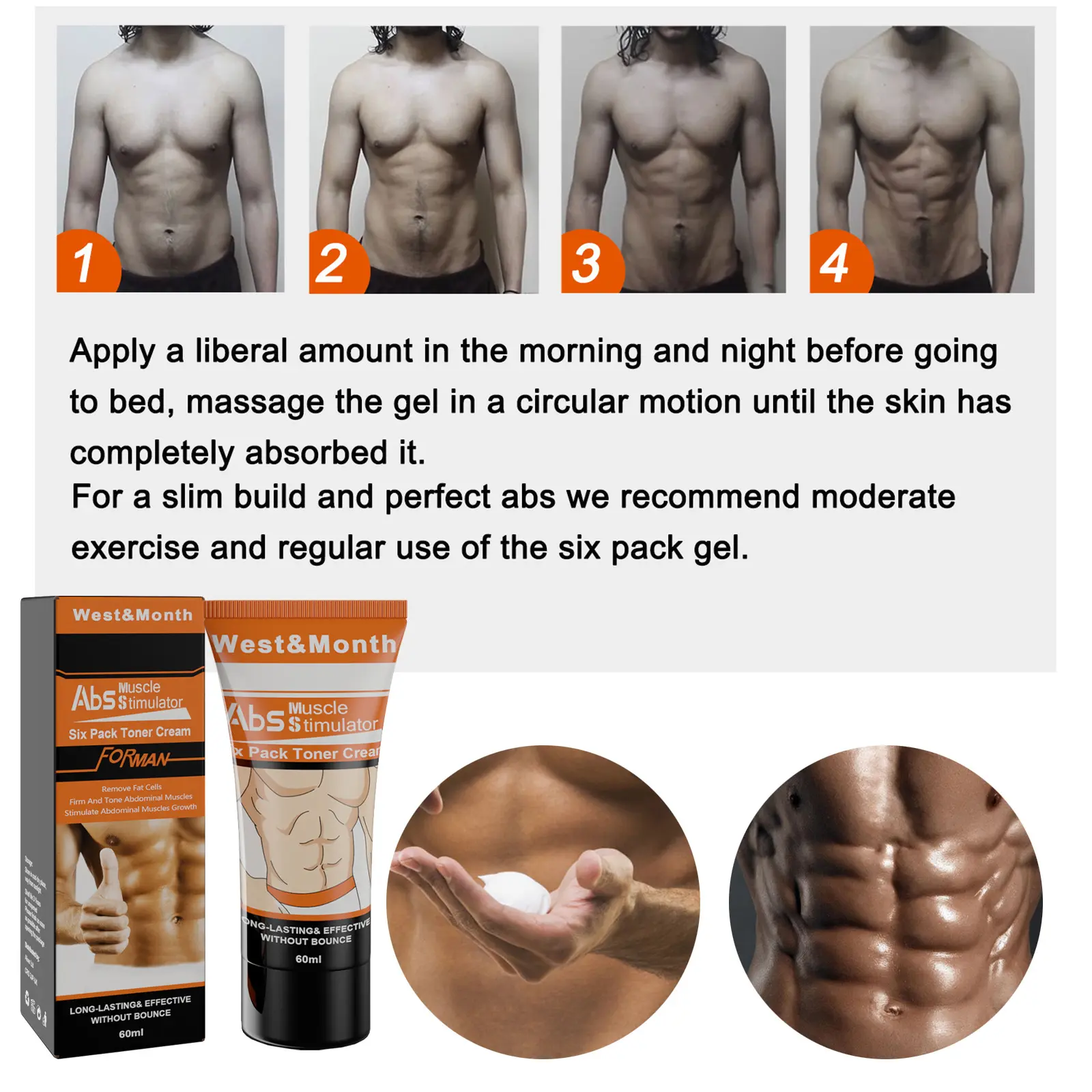 Abdominal Firming Cream for Men's Fitness and Toning - West&Month 5 men's abdominal cream build muscle tighten fitness West Month 639 9264