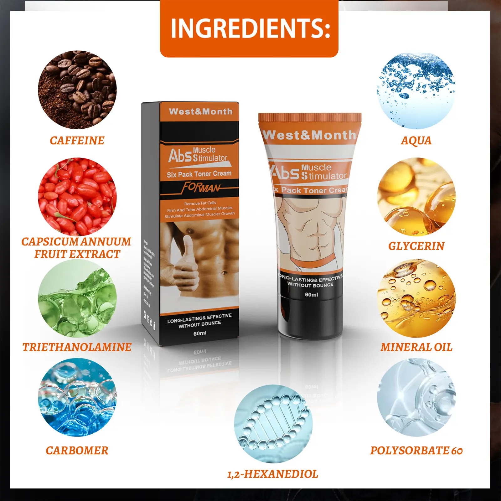 Abdominal Firming Cream for Men's Fitness and Toning - West&Month 3 men's abdominal cream build muscle tighten fitness West Month 639 9266