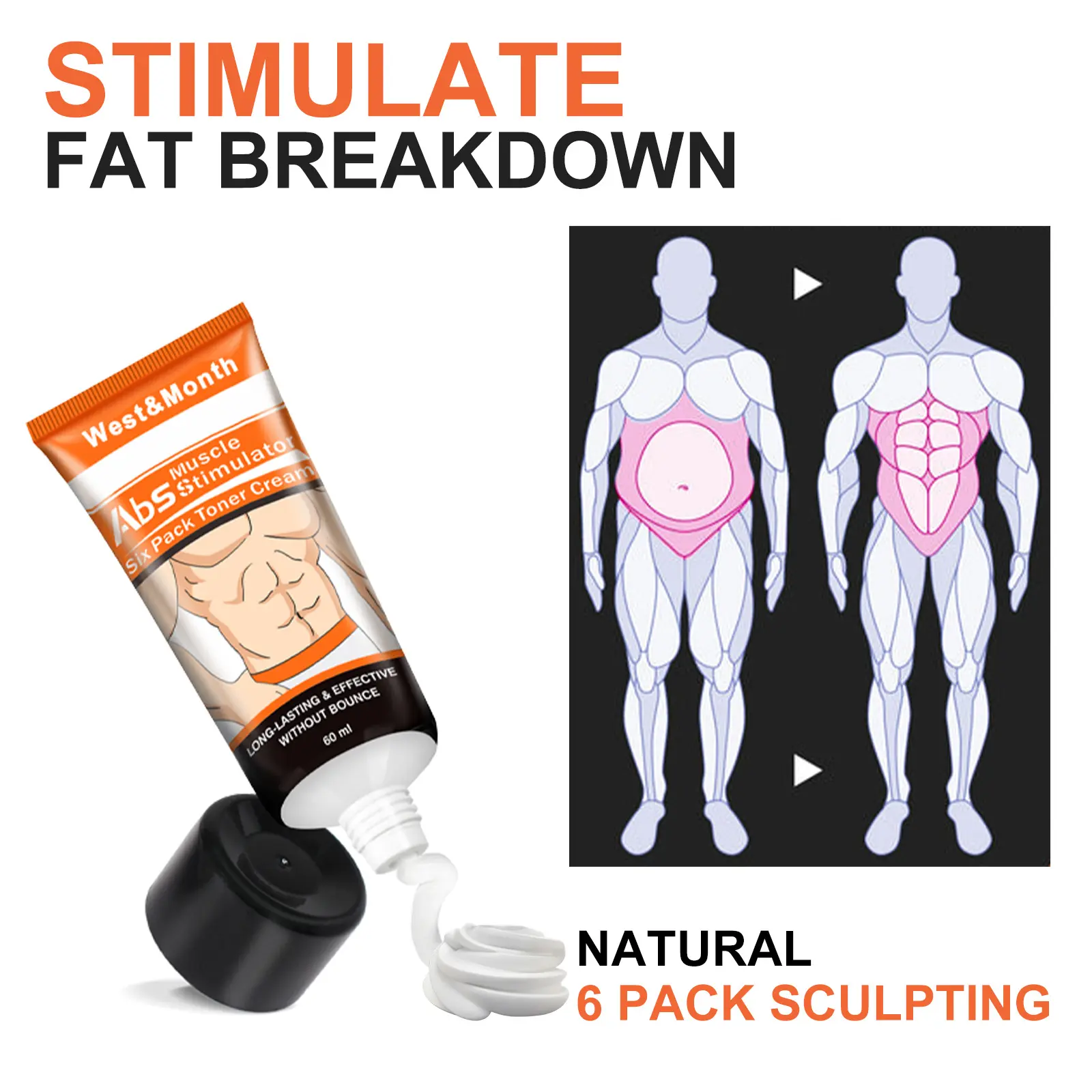 Abdominal Firming Cream for Men's Fitness and Toning - West&Month 8 men's abdominal cream build muscle tighten fitness West Month 639 9270
