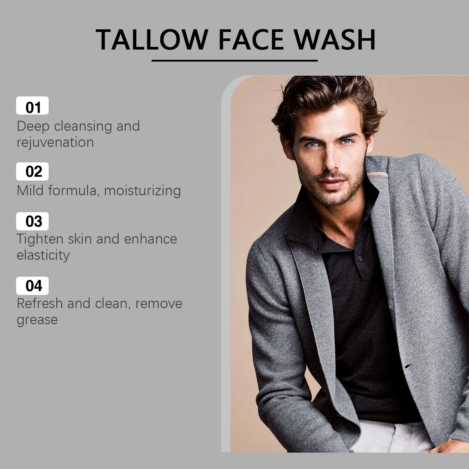Men's Tallow Face Cleanser - Gentle Non-Drying Formula - West&Month 5 men's tallow cleanser gentle clean non tight West Month 558 8438
