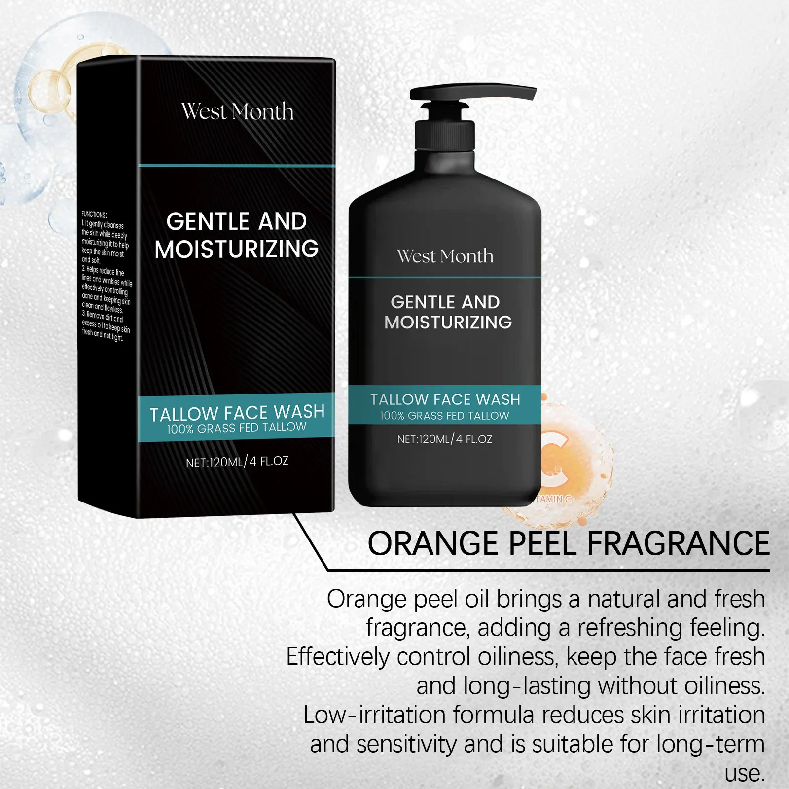 Men's Tallow Face Cleanser - Gentle Non-Drying Formula - West&Month 8 men's tallow cleanser gentle clean non tight West Month 558 8439