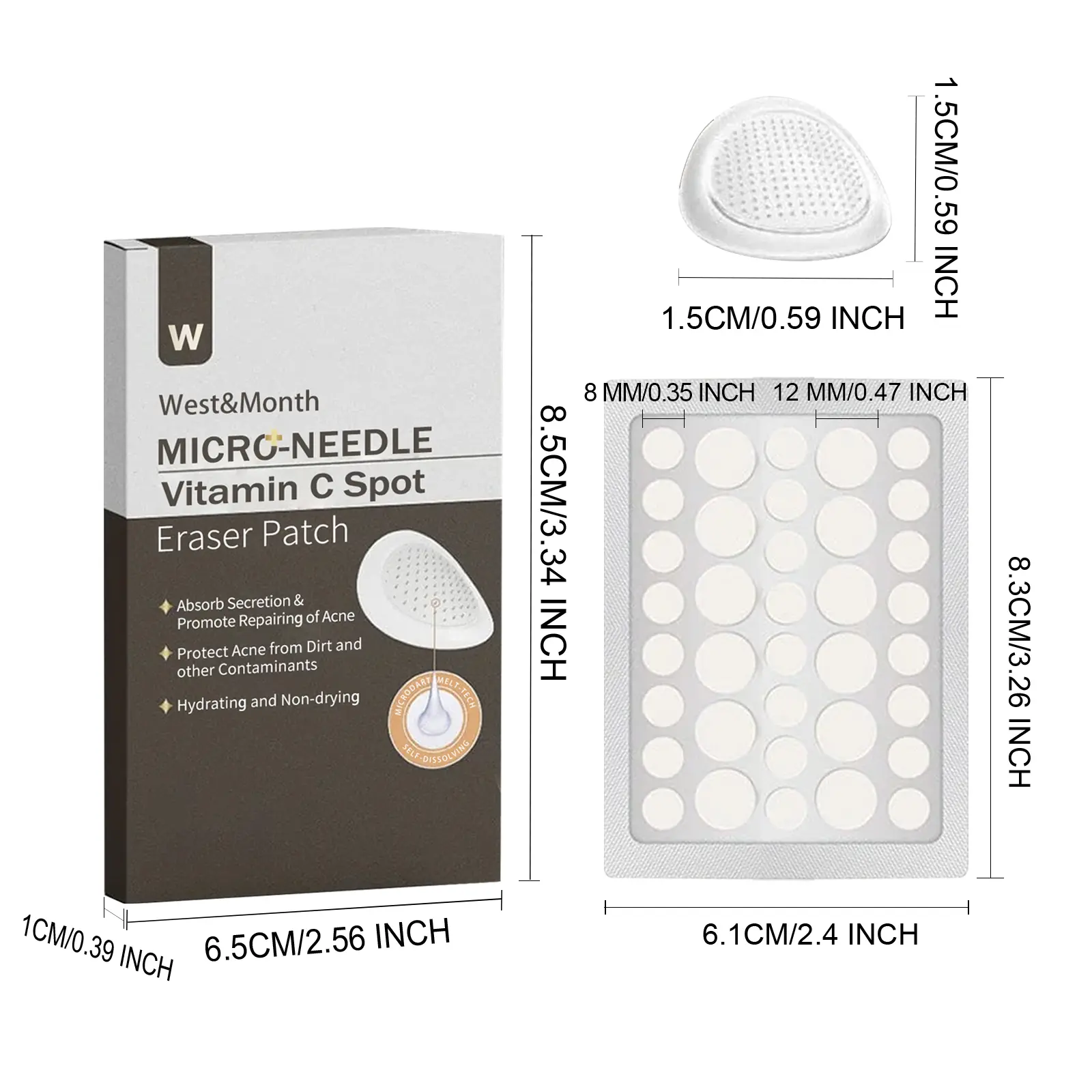 Vitamin C Microneedle Patch for Dark Spots & Acne | West&Month 1 micro needle vita c spot eraser patch West Month 038 1584