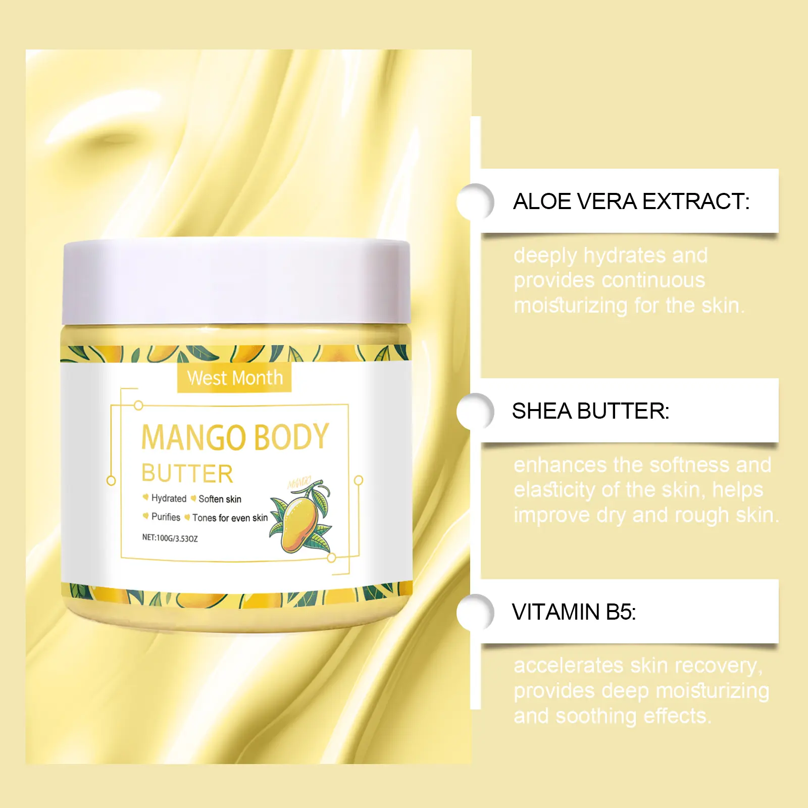 Moisturizing Body Cream for Rough Dull Skin with Shea Butter - West&Month 5 moisturizing body cream restore rough dull skin West Month 145 2916