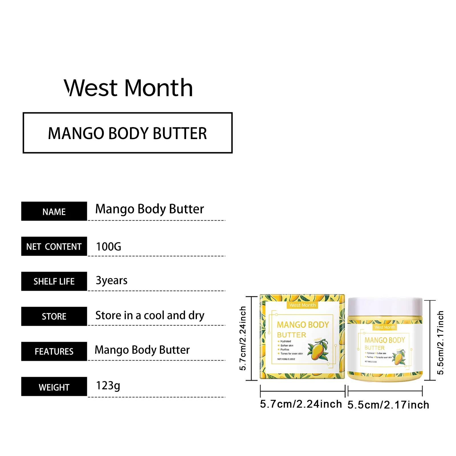 Moisturizing Body Cream for Rough Dull Skin with Shea Butter - West&Month 1 moisturizing body cream restore rough dull skin West Month 145 2920