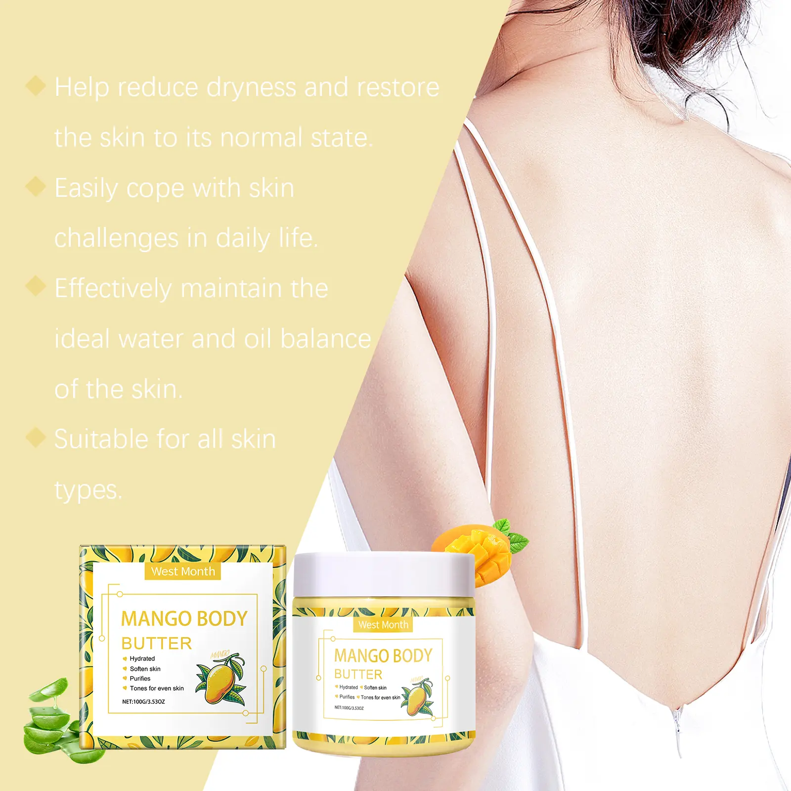 Moisturizing Body Cream for Rough Dull Skin with Shea Butter - West&Month 8 moisturizing body cream restore rough dull skin West Month 145 2922