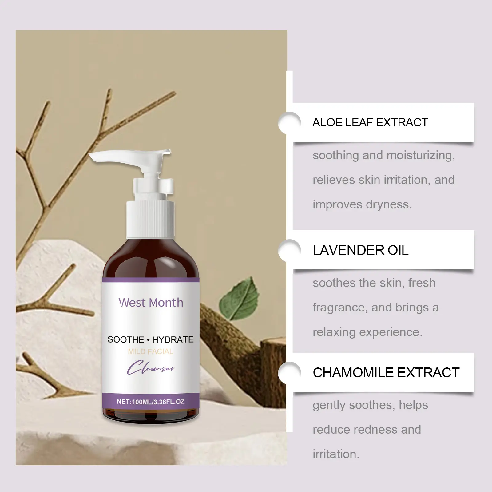 Moisturizing Face Cleanser for Pores & Oil Balance - West&Month 8 moisturizing cleanser clean pores balance nourish West Month 613 8994