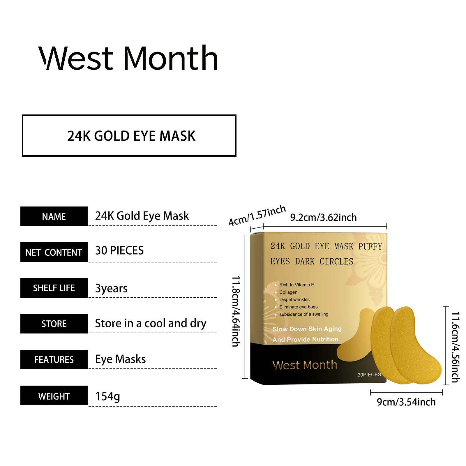 Moisturizing Firming Eye Mask with Hyaluronic Acid - West&Month 1 moisturizing eye mask nourish improve rejuvenate West Month 644 9329