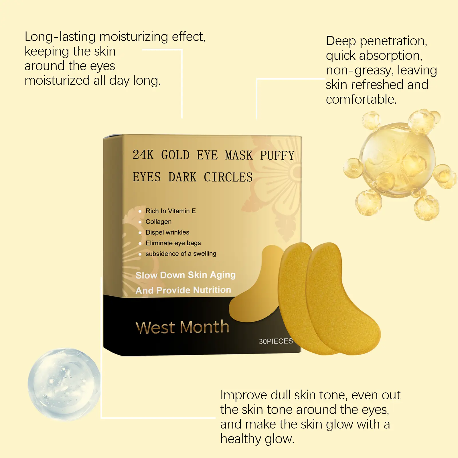 Moisturizing Firming Eye Mask with Hyaluronic Acid - West&Month 6 moisturizing eye mask nourish improve rejuvenate West Month 644 9332