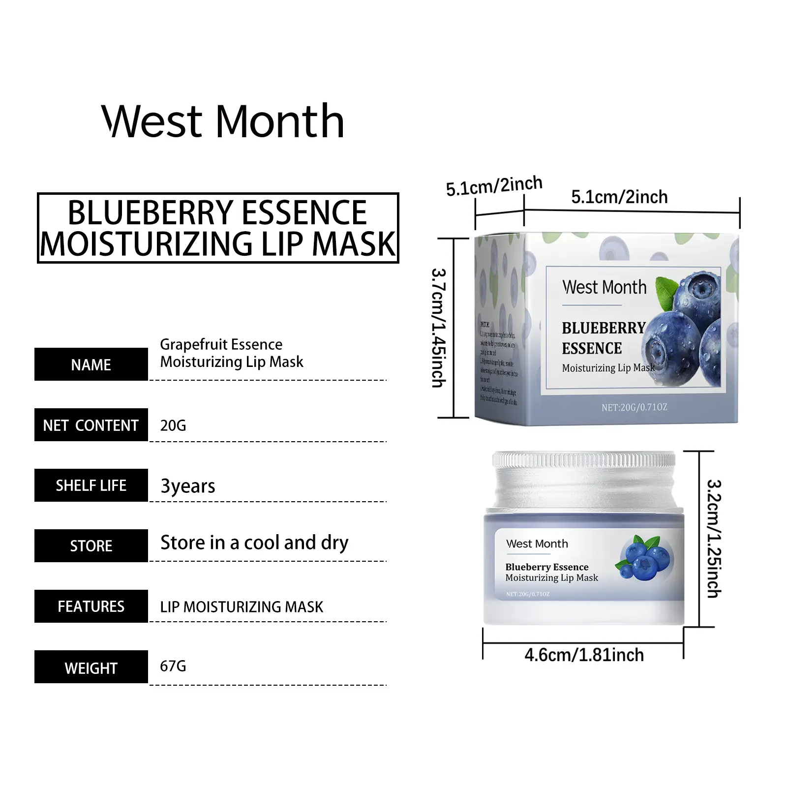 Blueberry Moisturizing Lip Mask for Hydration & Nourishment - West&Month 1 moisturizing lip mask clean repair nourish West Month 605 8904