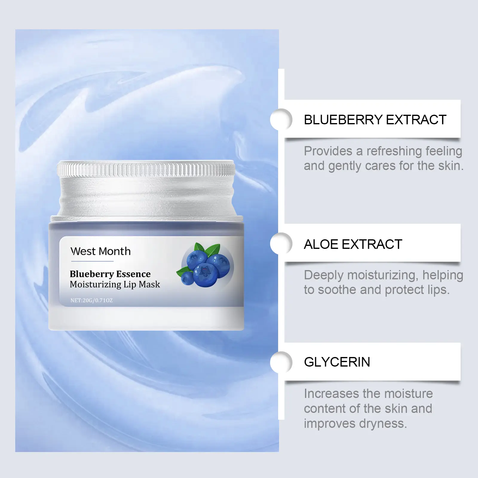 Blueberry Moisturizing Lip Mask for Hydration & Nourishment - West&Month 8 moisturizing lip mask clean repair nourish West Month 605 8906