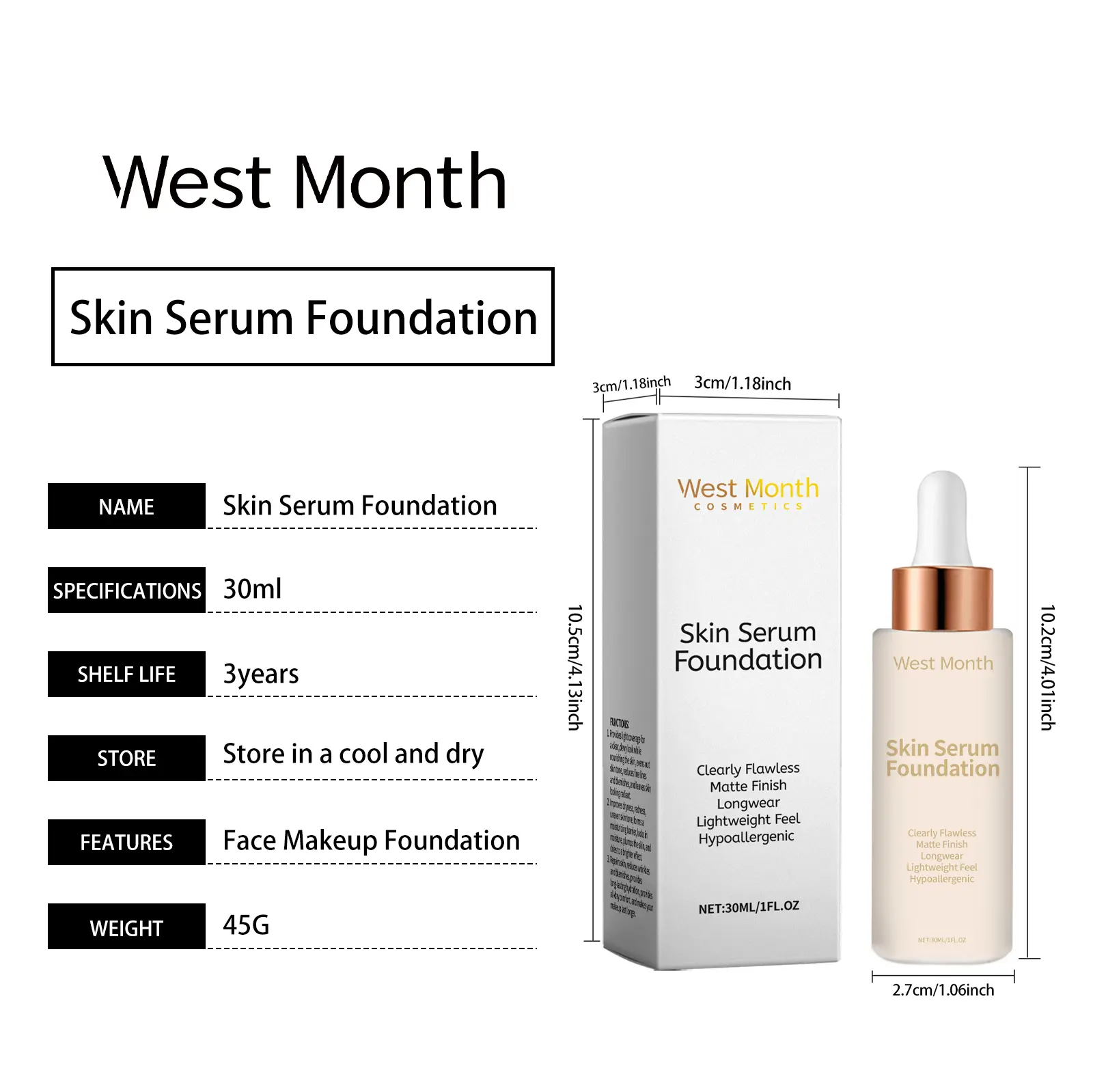 Moisturizing Liquid Foundation - Lightweight Long-Lasting - West&Month 1 moisturizing liquid foundation long lasting light West Month 557 8427
