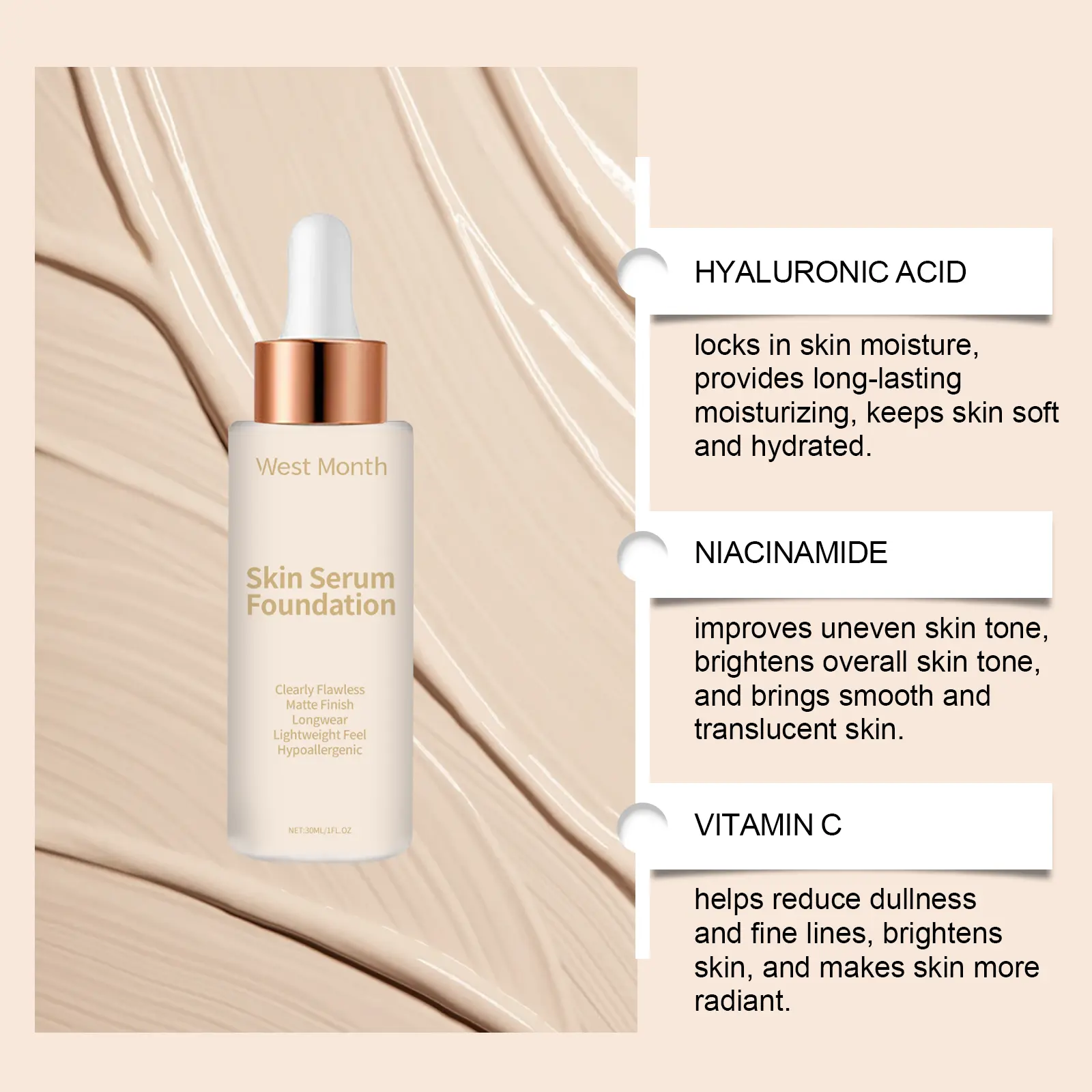 Moisturizing Liquid Foundation - Lightweight Long-Lasting - West&Month 8 moisturizing liquid foundation long lasting light West Month 557 8429