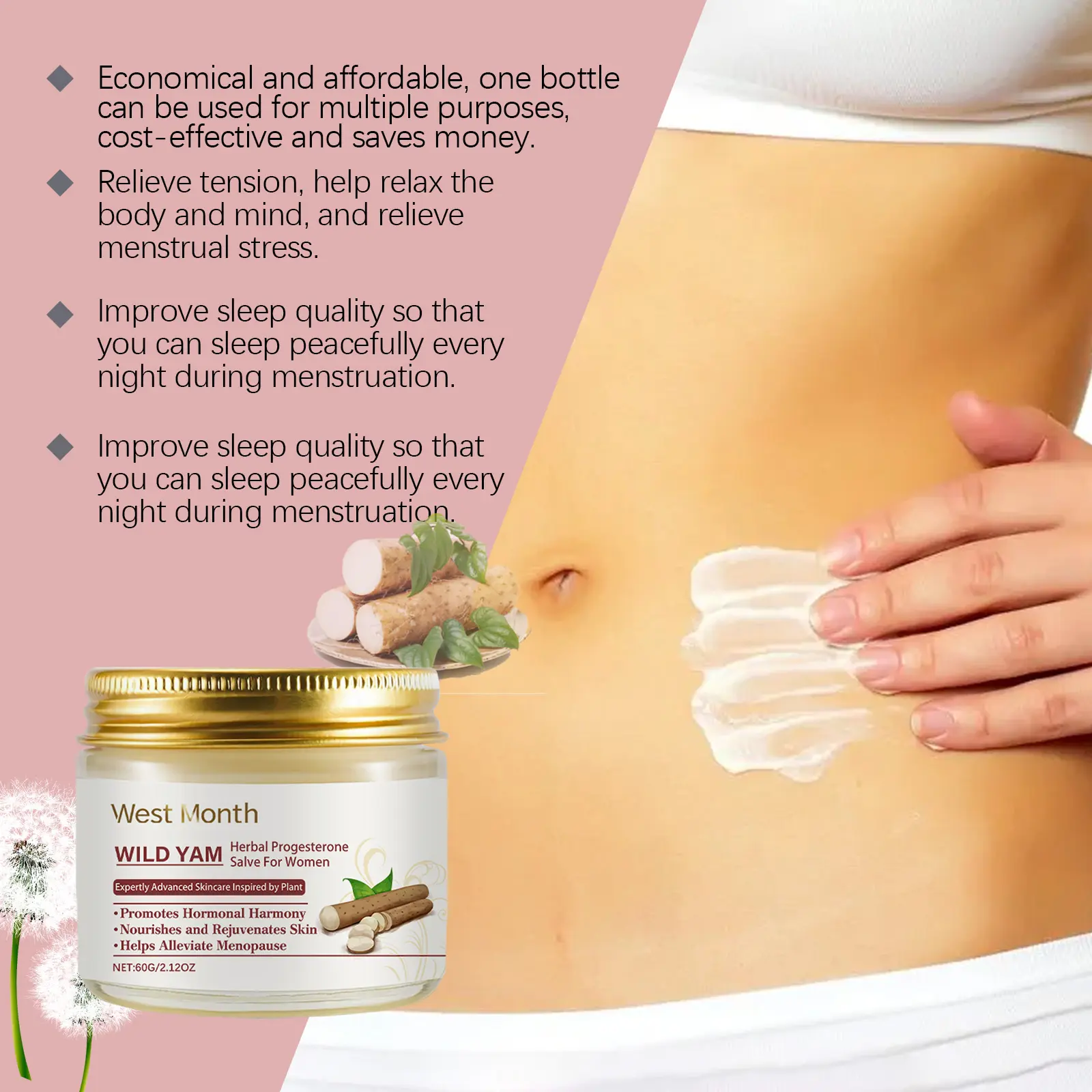 Women's Tummy Comfort & Moisturizing Ointment with Wild Yam - West&Month 6 mountain ointment relieve tummy moisturize massage West Month 576 8619