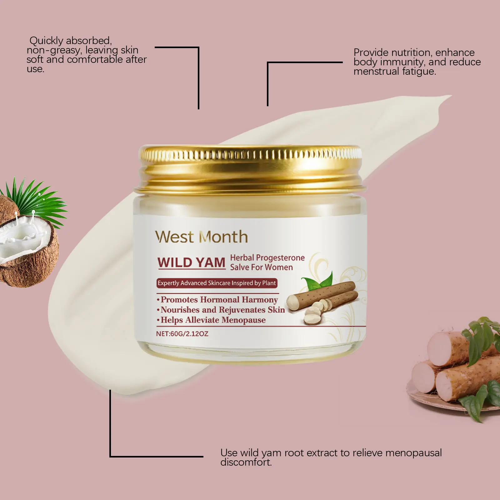 Women's Tummy Comfort & Moisturizing Ointment with Wild Yam - West&Month 9 mountain ointment relieve tummy moisturize massage West Month 576 8620