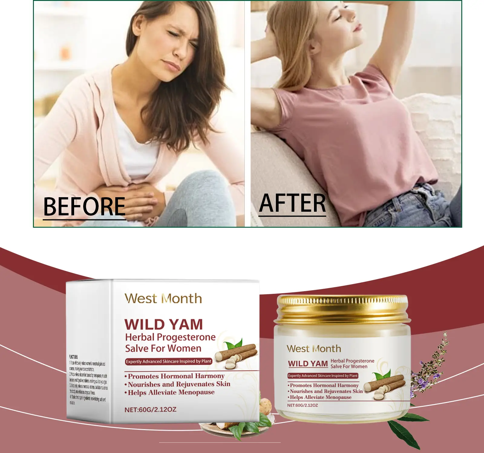 Women's Tummy Comfort & Moisturizing Ointment with Wild Yam - West&Month 10 mountain ointment relieve tummy moisturize massage West Month 576 8621