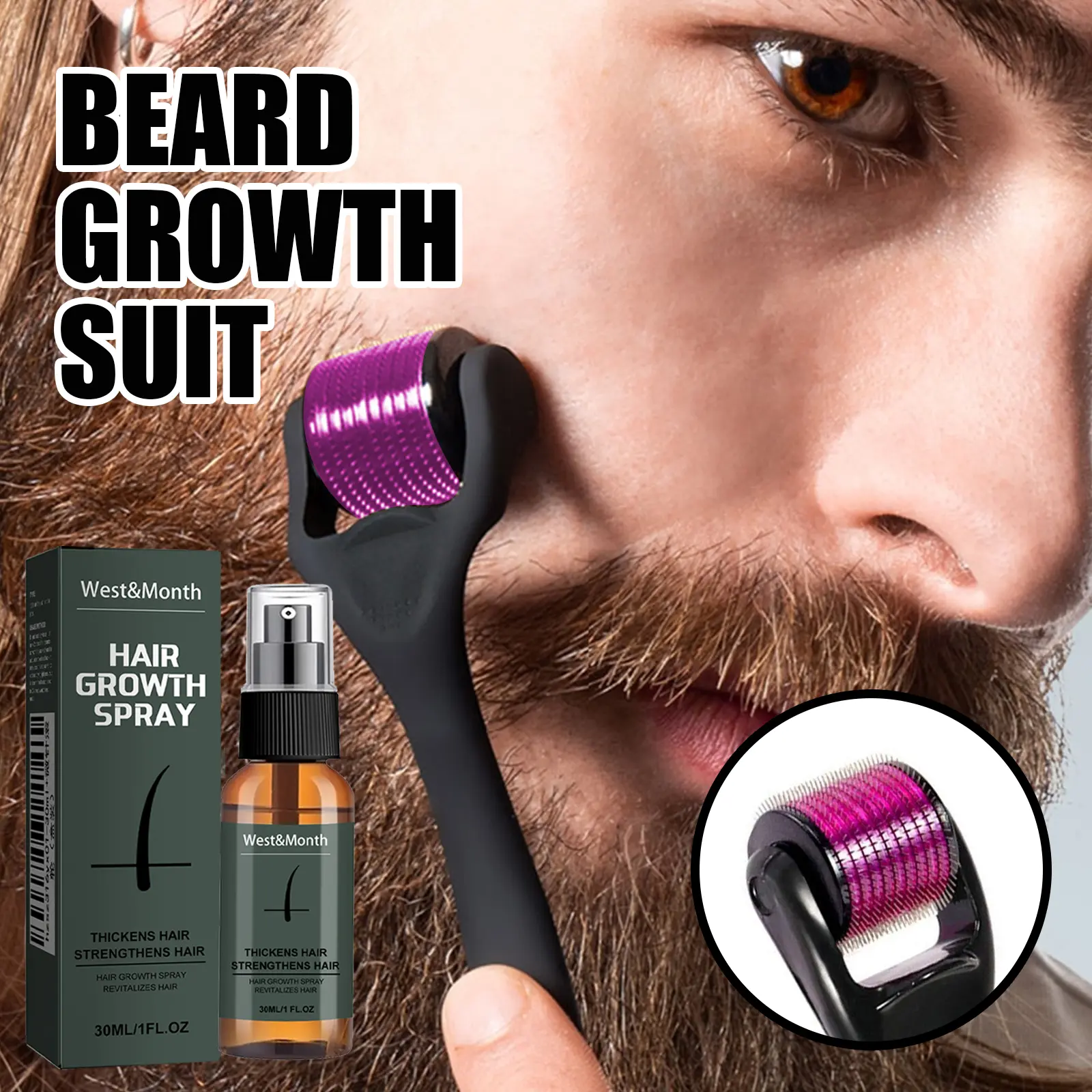 Beard and Moustache Spray Set with Ginseng & Ginger - West&Month 6 moustache spray set boost beard growth West Month 009 11389