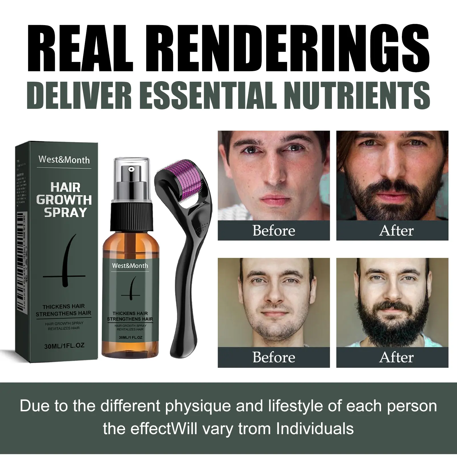 Beard and Moustache Spray Set with Ginseng & Ginger - West&Month 7 moustache spray set boost beard growth West Month 009 11390