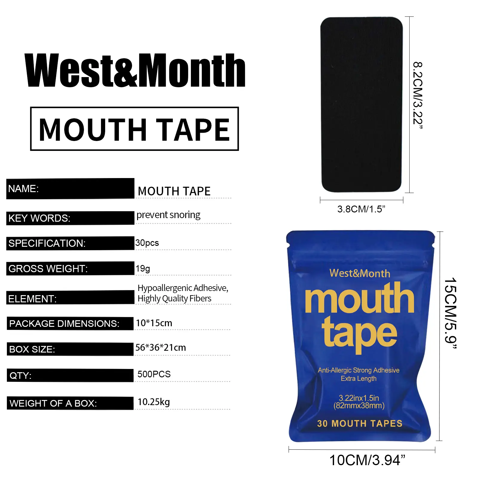 Mouth Tape for Snoring Prevention and Better Sleep - West&Month 1 mouth tape prevent snoring sleep patch West Month 022 1380