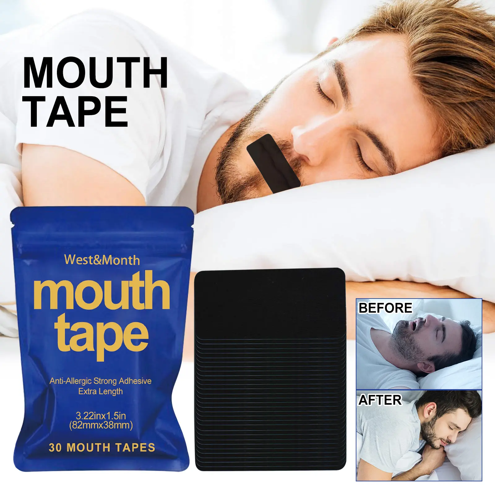 Mouth Tape for Snoring Prevention and Better Sleep - West&Month 2 mouth tape prevent snoring sleep patch West Month 022 1381