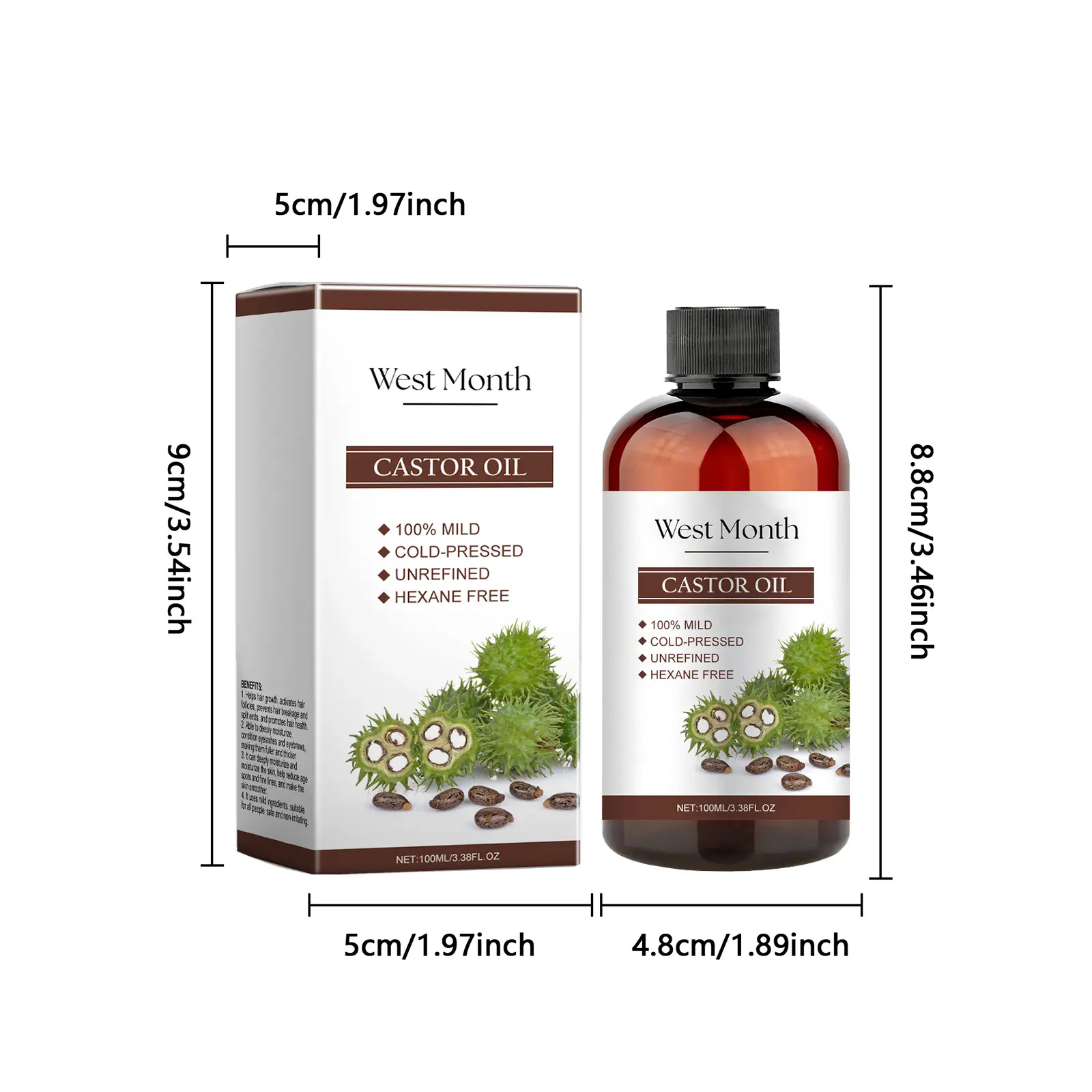All-In-One Castor Oil for Skin, Eyelashes & Eyebrows - West&Month 1 multi effect castor oil moisturize eyelash eyebrow West Month 290 4766