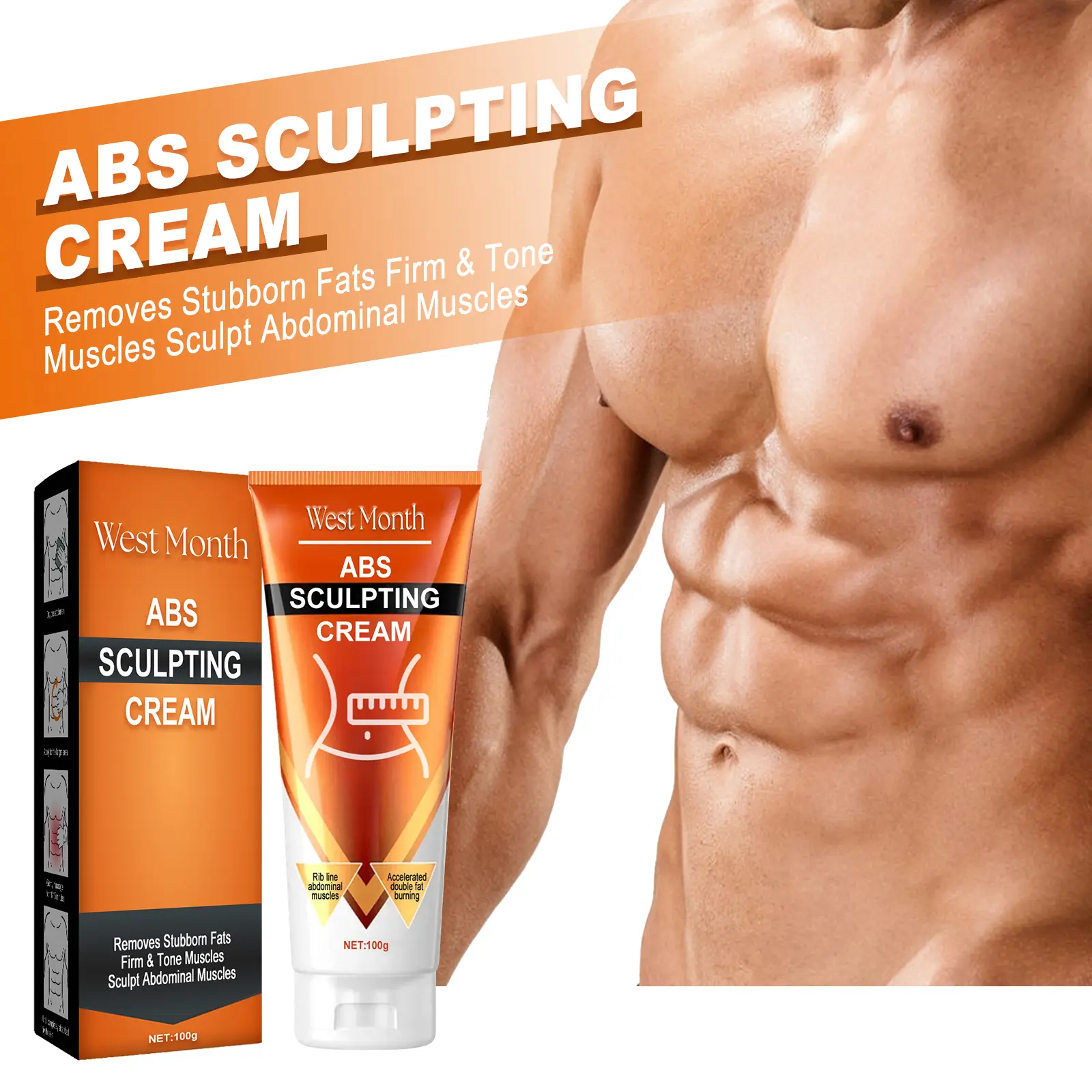 Men's Muscle Care Cream for Abs & Tummy Tightening - West 2 muscle care cream men abs tightening massage West Month 050 1731