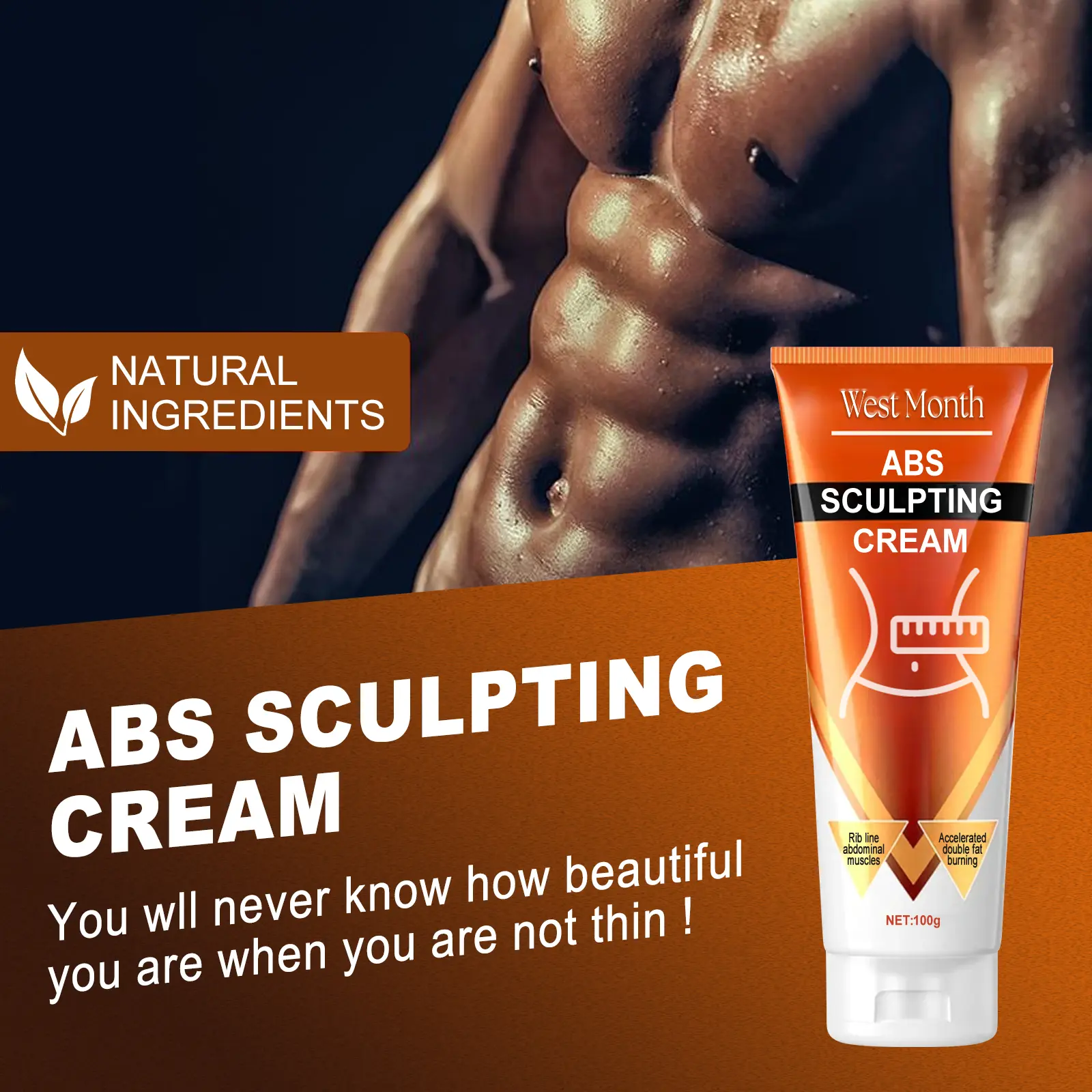 Men's Muscle Care Cream for Abs & Tummy Tightening - West 6 muscle care cream men abs tightening massage West Month 050 1734