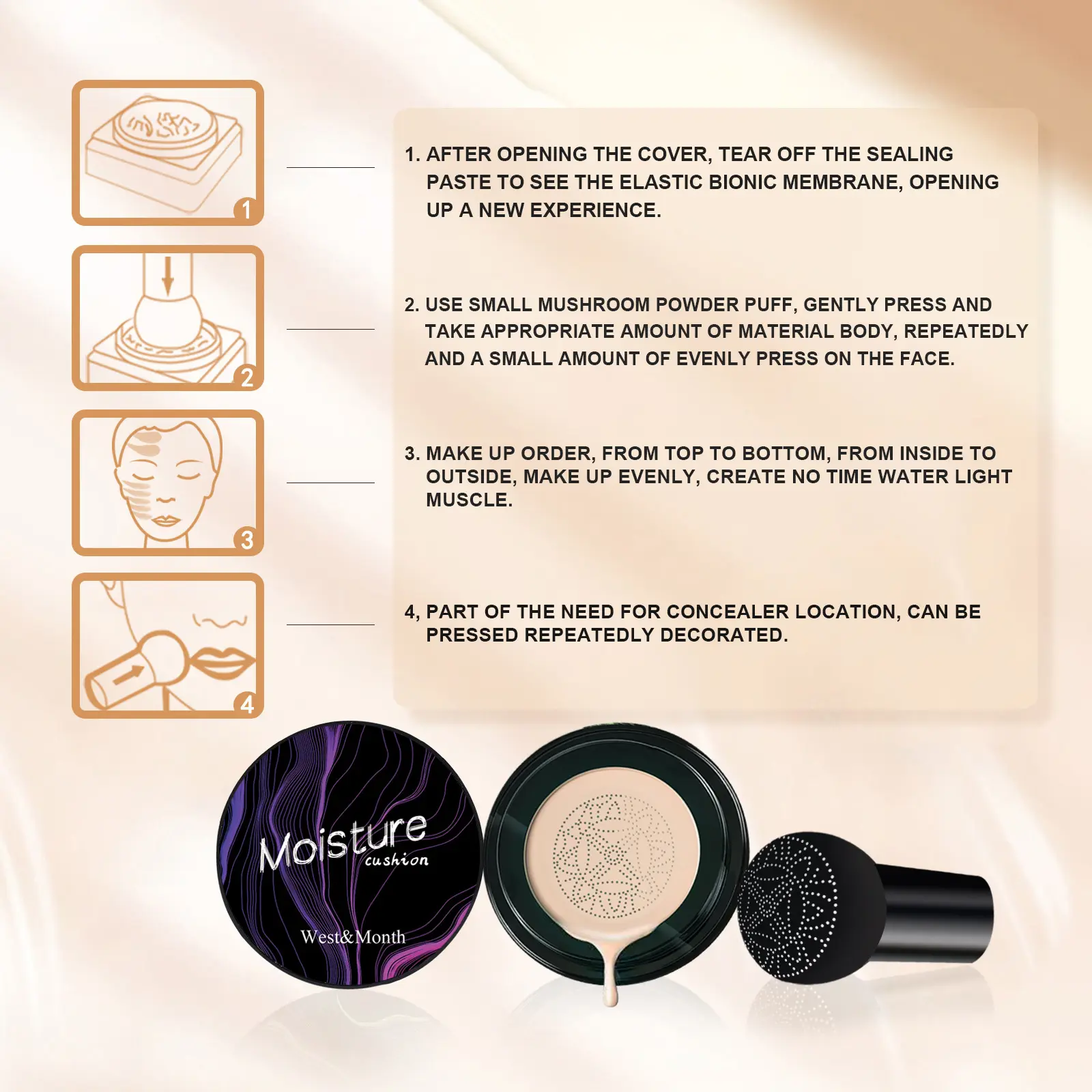 Mushroom Air Cushion CC Cream Moisturizing Foundation - West&Month 3 mushroom head cushion moisturize conceal long lasting West Month 509 7782