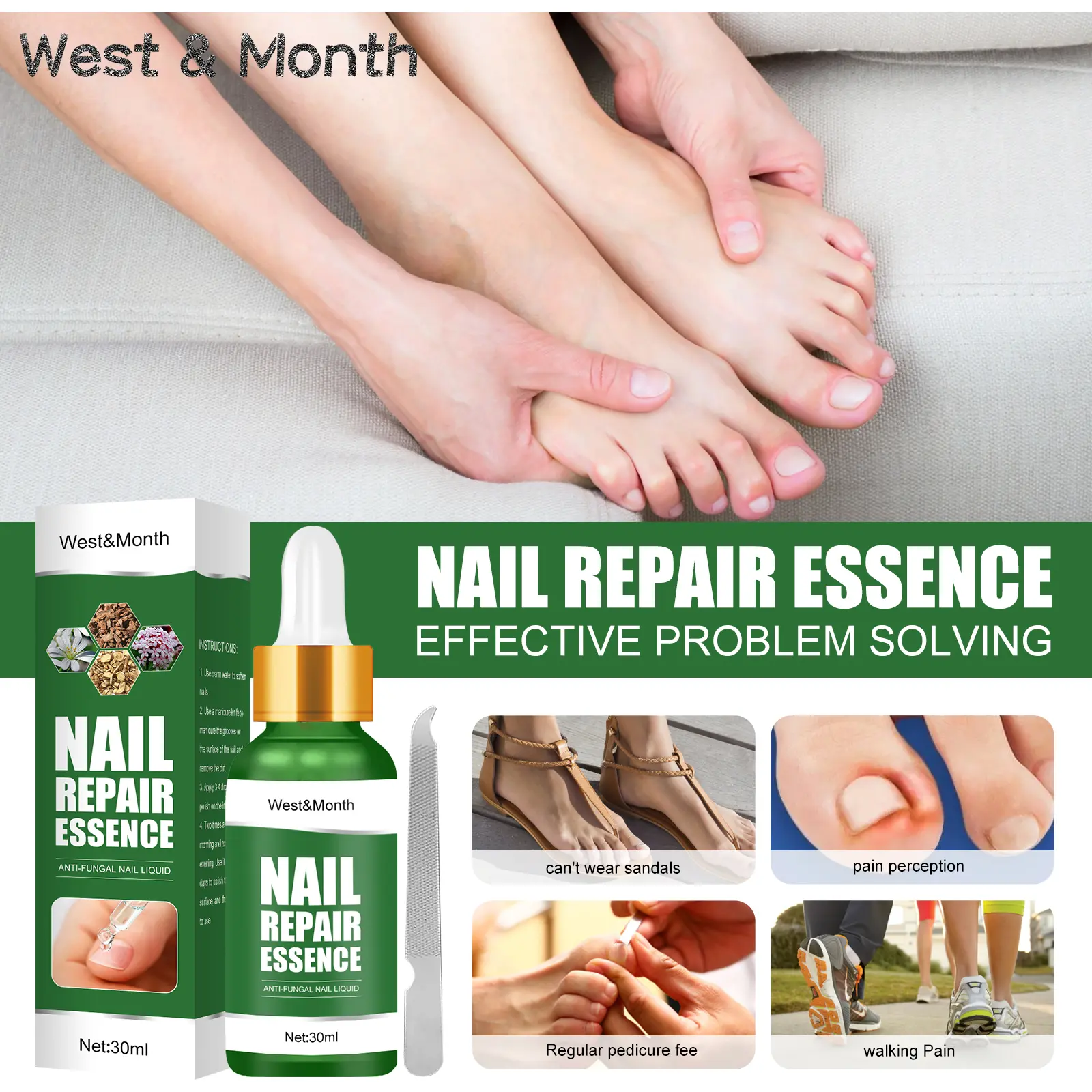 Nail Fungus Treatment Essence for Repair and Recovery - West&Month 1 nail repair essence repair rotten nails West Month 286 4711