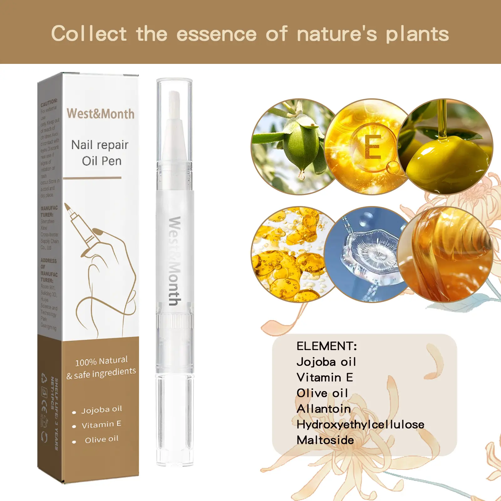 Nails Repair Oil Pen for Damaged Nails Care - West&Month 3 nails repair oil pen clean soft thicken West Month 379 5949