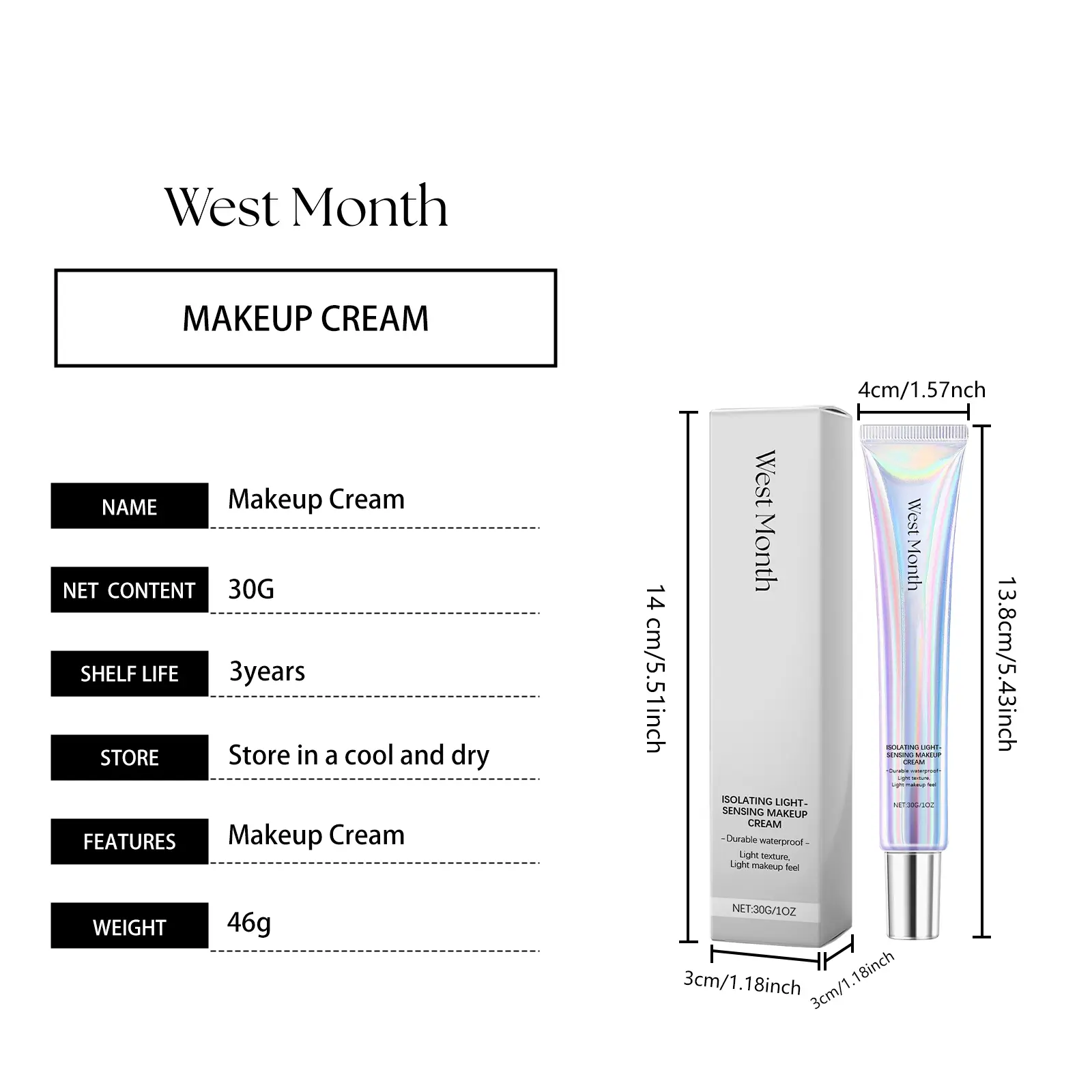 Natural Moisturizing Cream for Hydration & Brightening - West&Month 1 natural moisturizing cream cover blemishes brighten West Month 474 7272