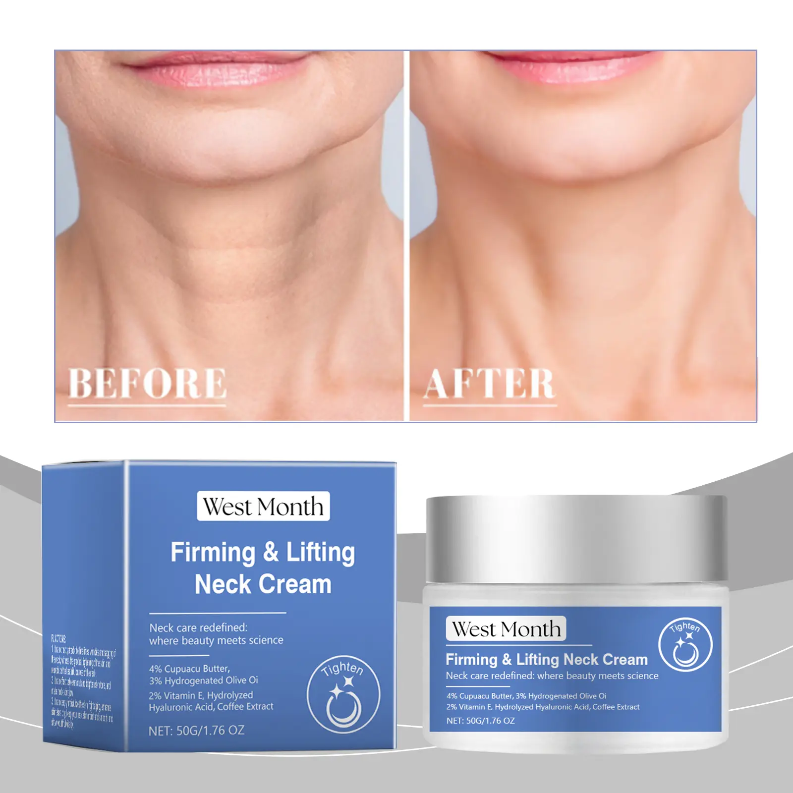 Neck Firming Cream for Lines and Elasticity - West&Month 1 neck firming cream nourish lines improve elasticity West Month 136 2809