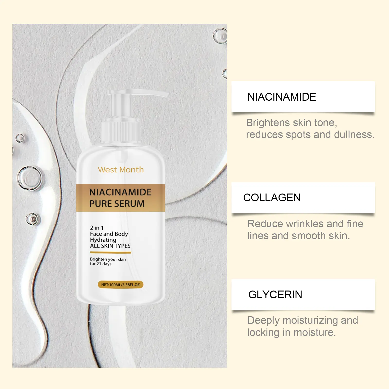 Hydrating Niacinamide Essence Brightening Facial Care West&Month 5 niacinamide essence hydrate moisturize brighten West Month 144 2906