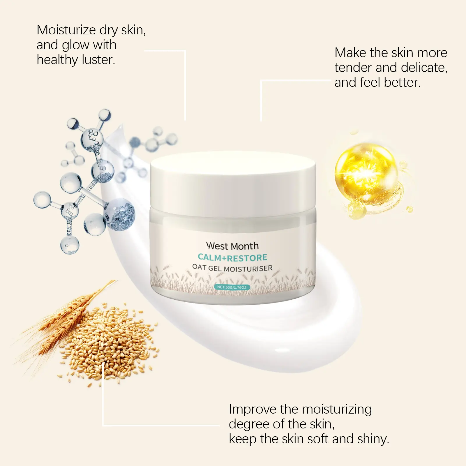 Oat Face Cream Deep Nourishing Moisturizer for Gentle Skin - West&Month 6 oat moisturizing face cream deep nourish gentle West Month 204 3657