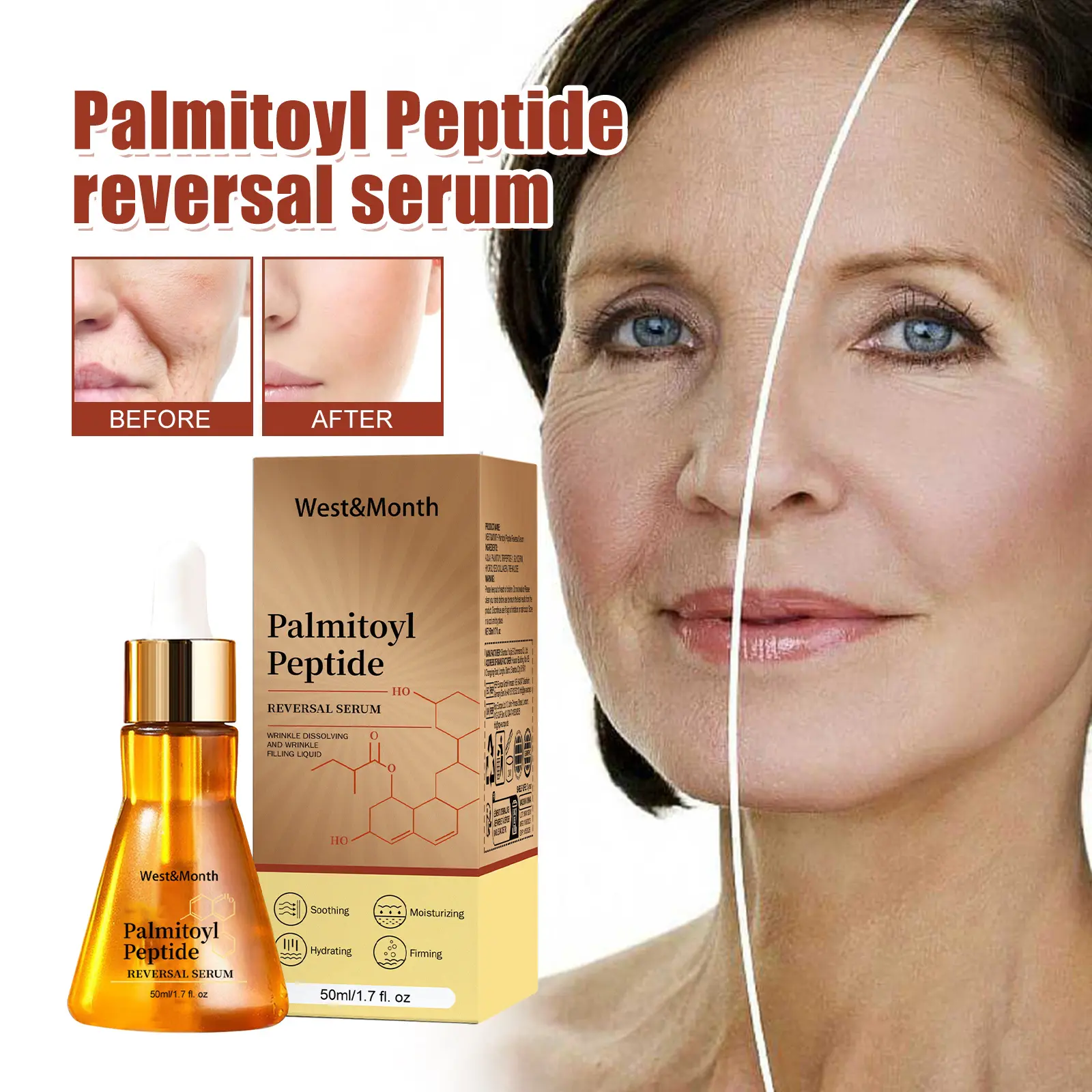 Anti-Wrinkle Serum with Palmitoyl Peptide for Firming - West&Month 1 palmitoyl peptide serum fade lines anti wrinkle West Month 043 1651