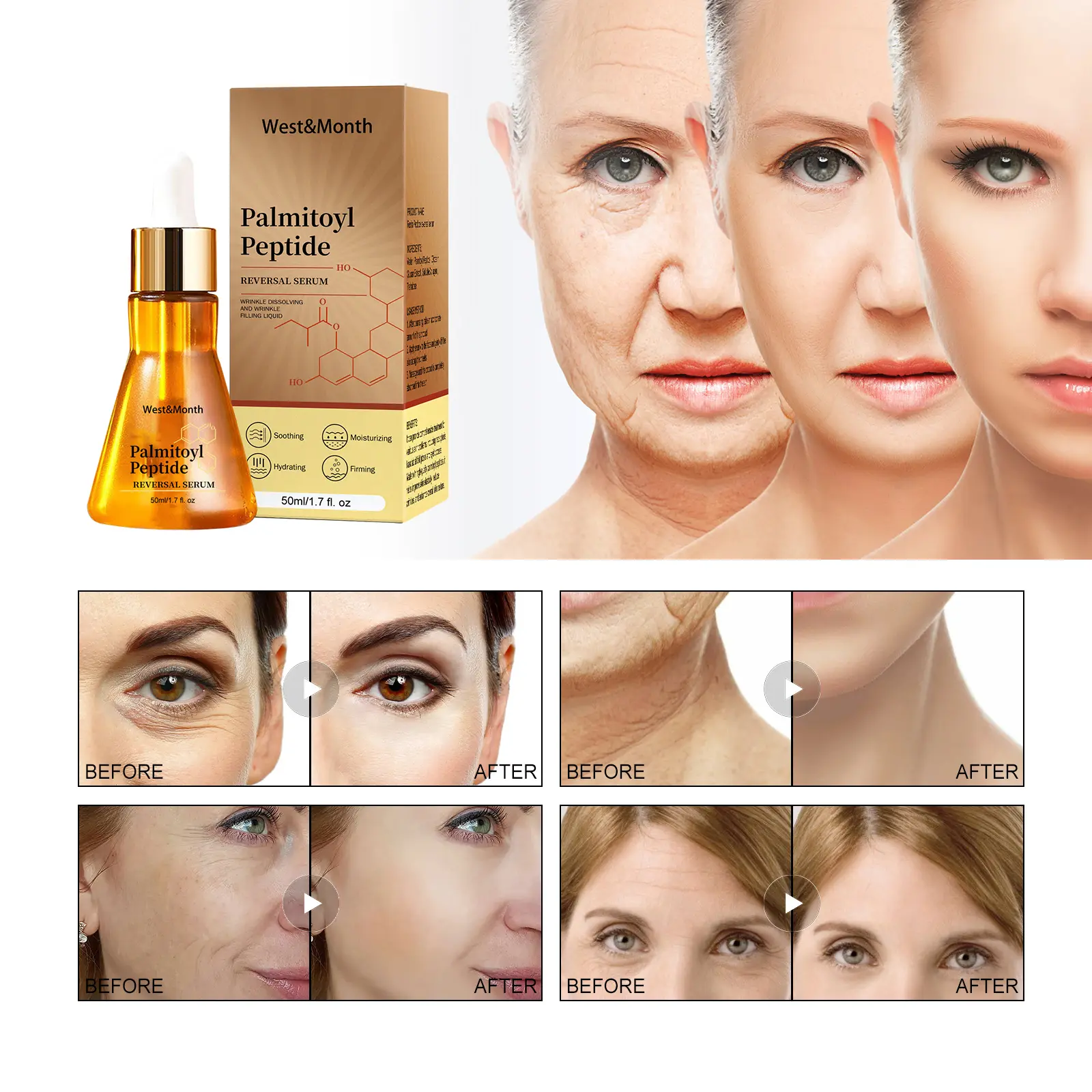 Anti-Wrinkle Serum with Palmitoyl Peptide for Firming - West&Month 7 palmitoyl peptide serum fade lines anti wrinkle West Month 043 1655